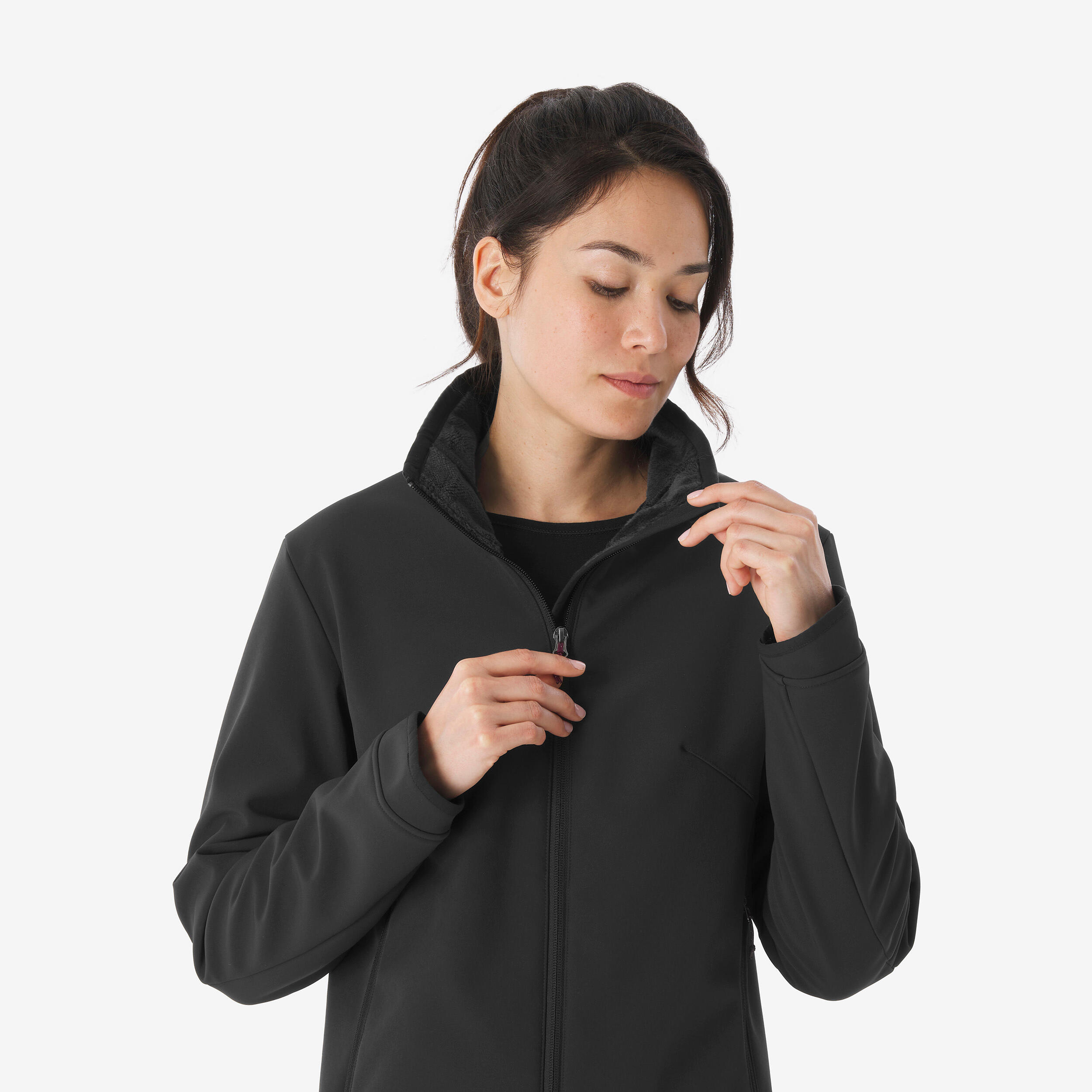 Women’s Softshell Windbreaker Hiking Jacket - MT 100 Black - FORCLAZ