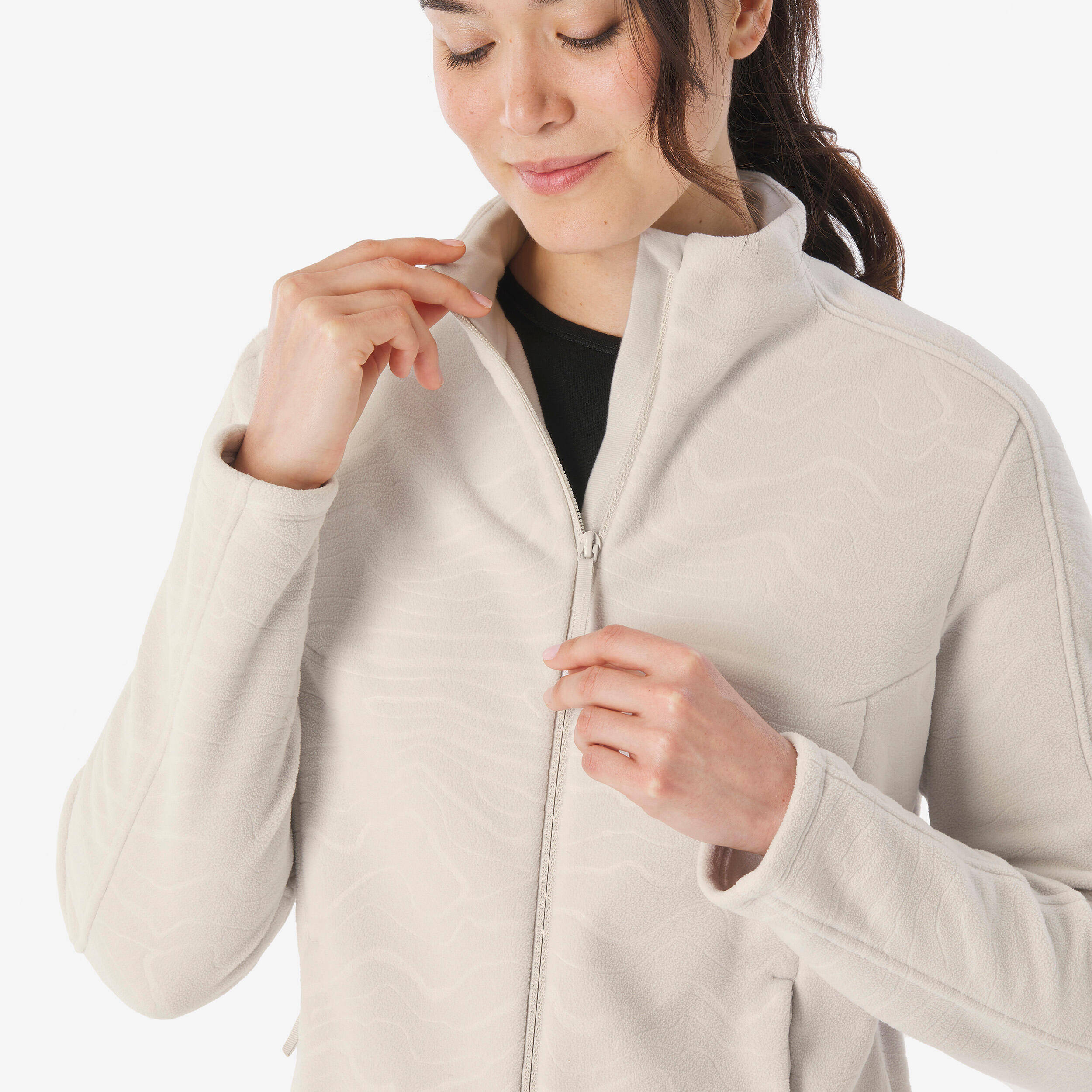 Women’s mountain hiking fleece jacket, MH500 Full Zip - Beige -  5
