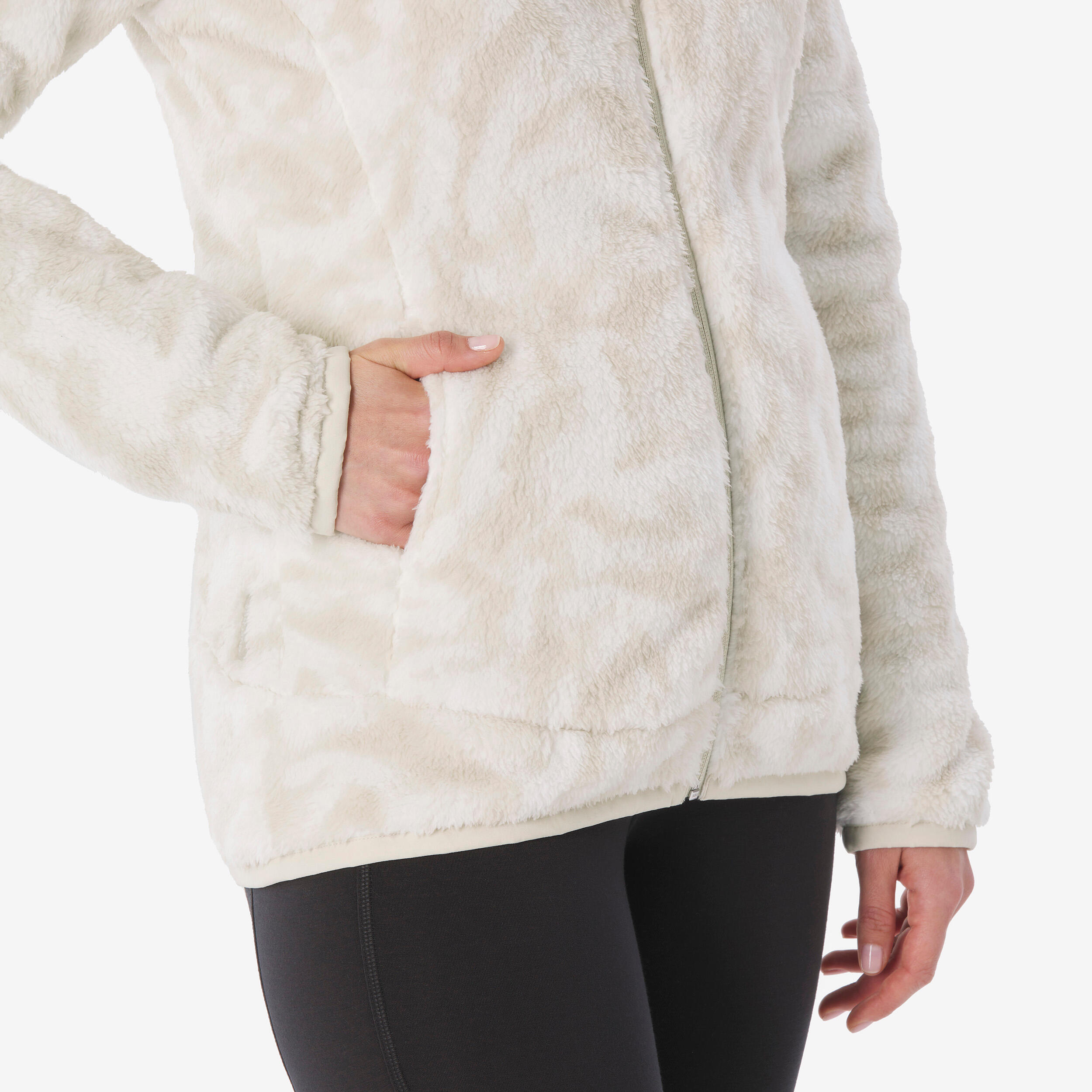 Women’s warm hiking fleece jacket, NH500 - Beige