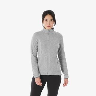 Women Mountain Hiking Warm Fleece Jacket Grey MH100