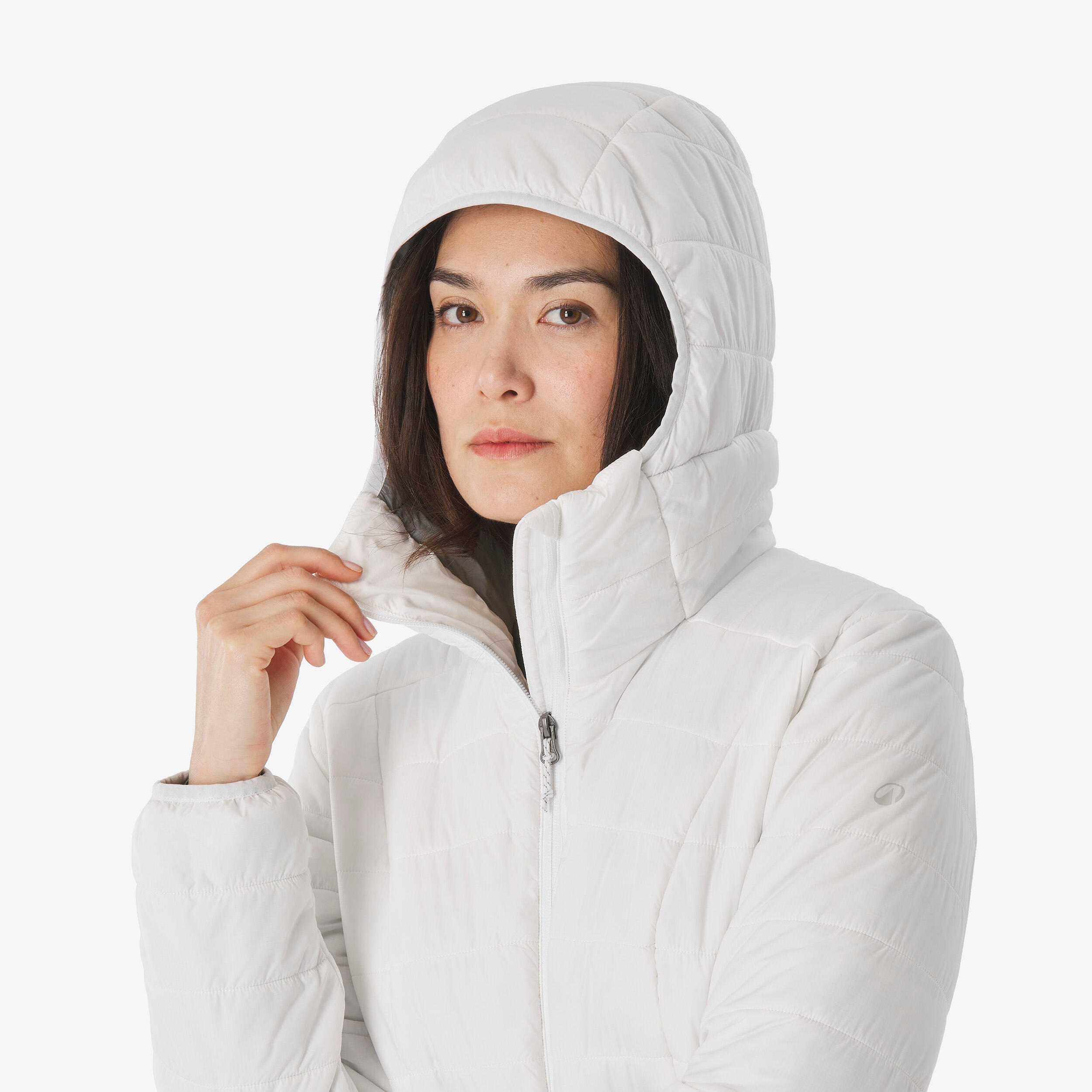 Piumino trekking donna MT100 OVATTA cappuccio bianco FORCLAZ