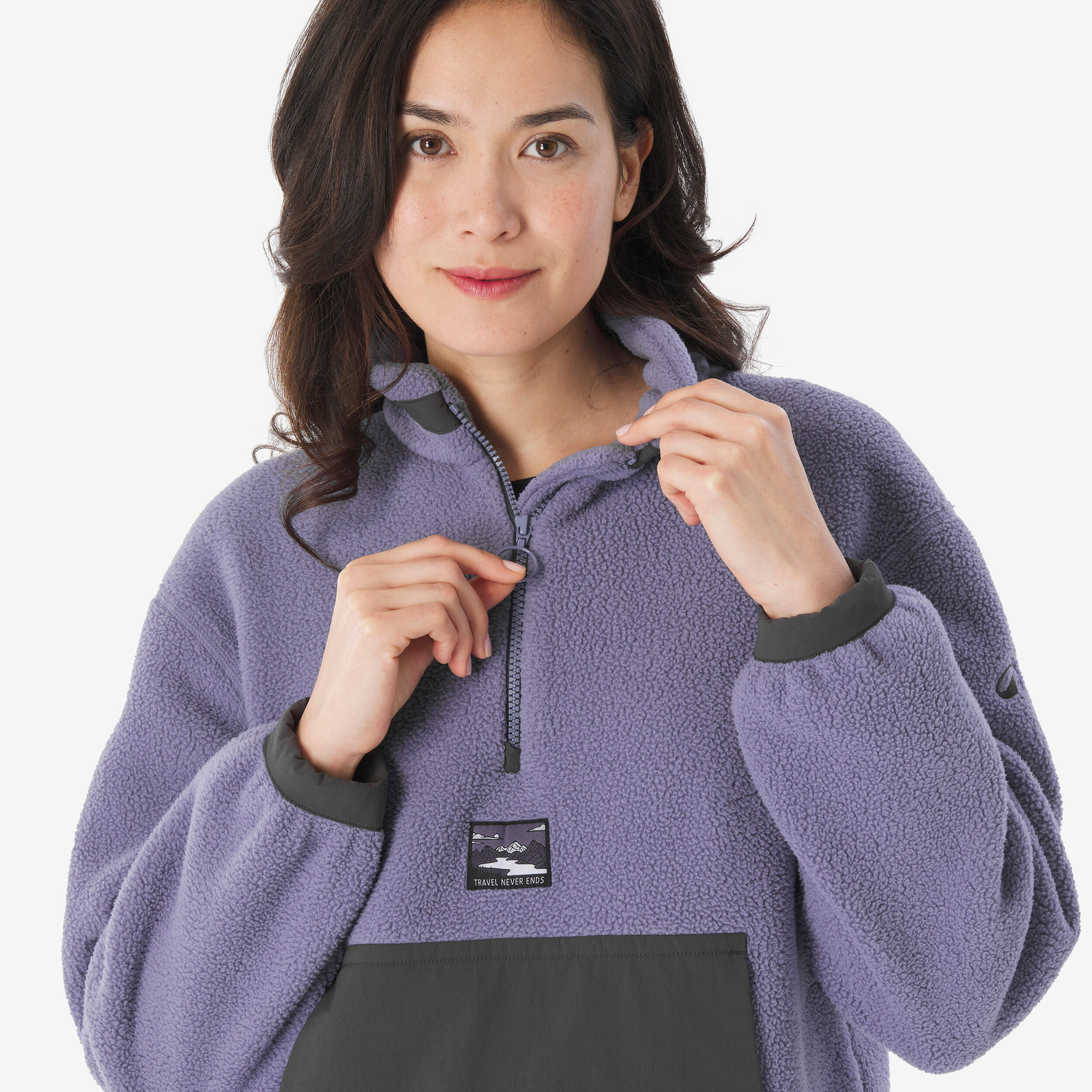 Women's Half-Zip Sherpa Fleece Hiking Sweater, MH 100 - QUECHUA