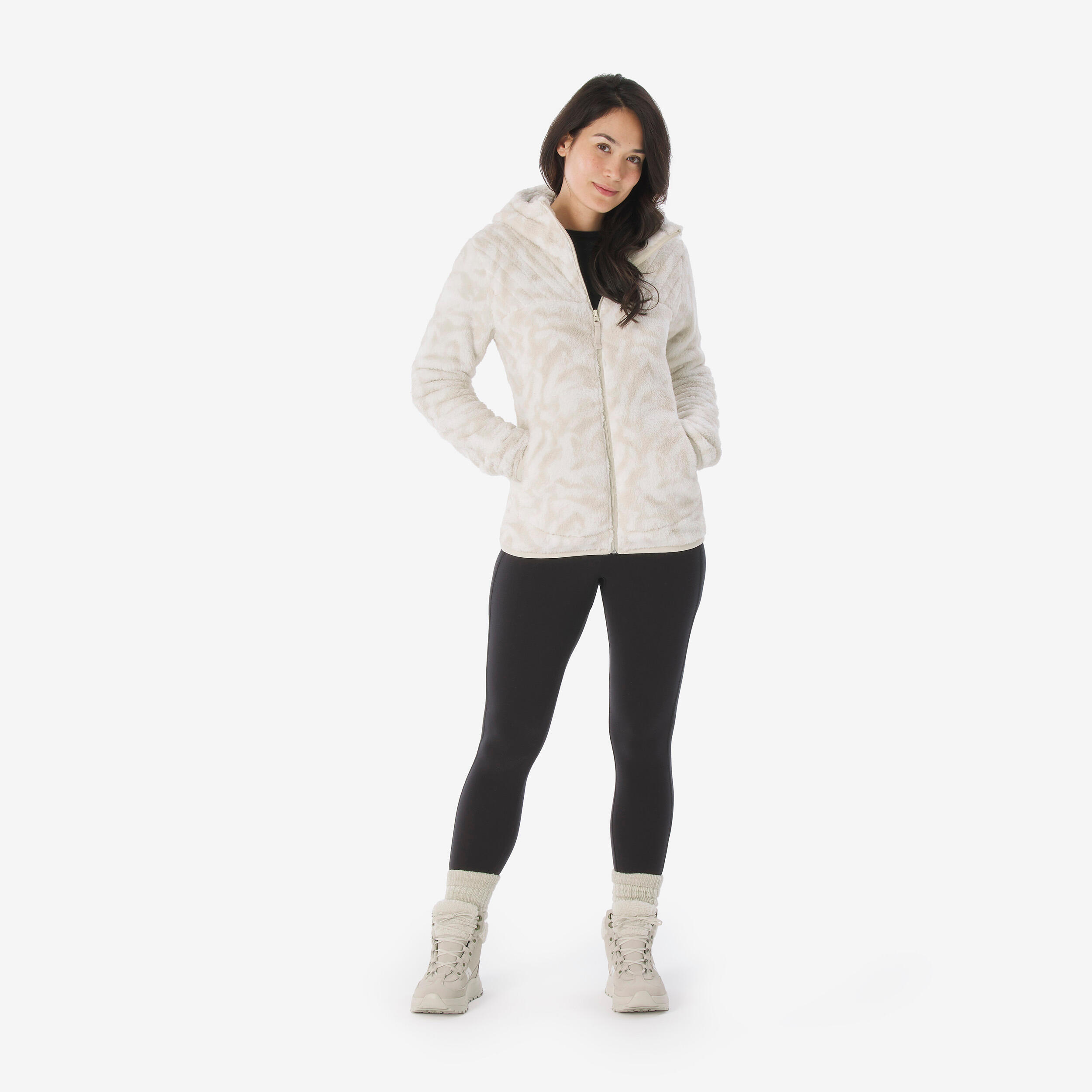 Women’s warm hiking fleece jacket, NH500 - Beige
