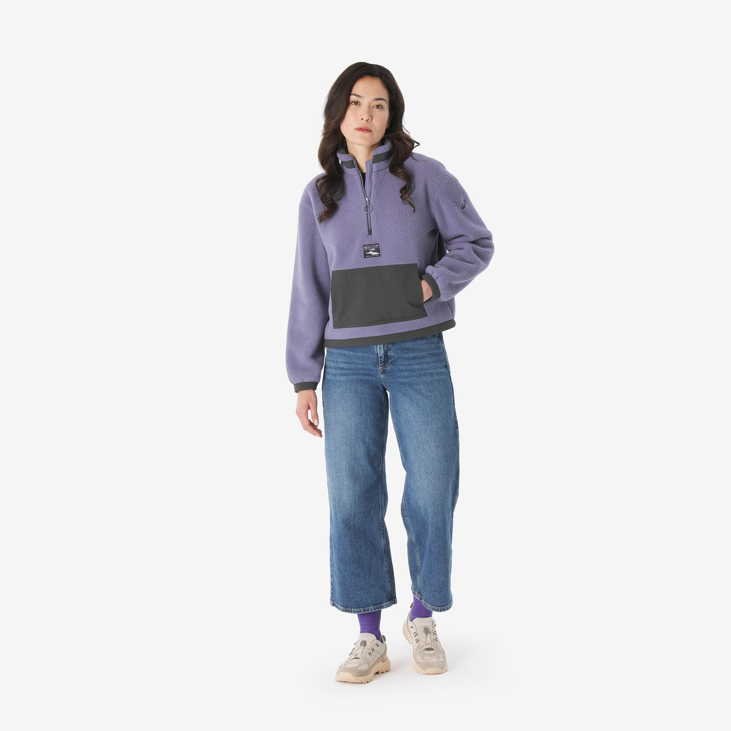 Chandail de randonnée en polaire moutonné à demi-zip femme, MH 100 9/14