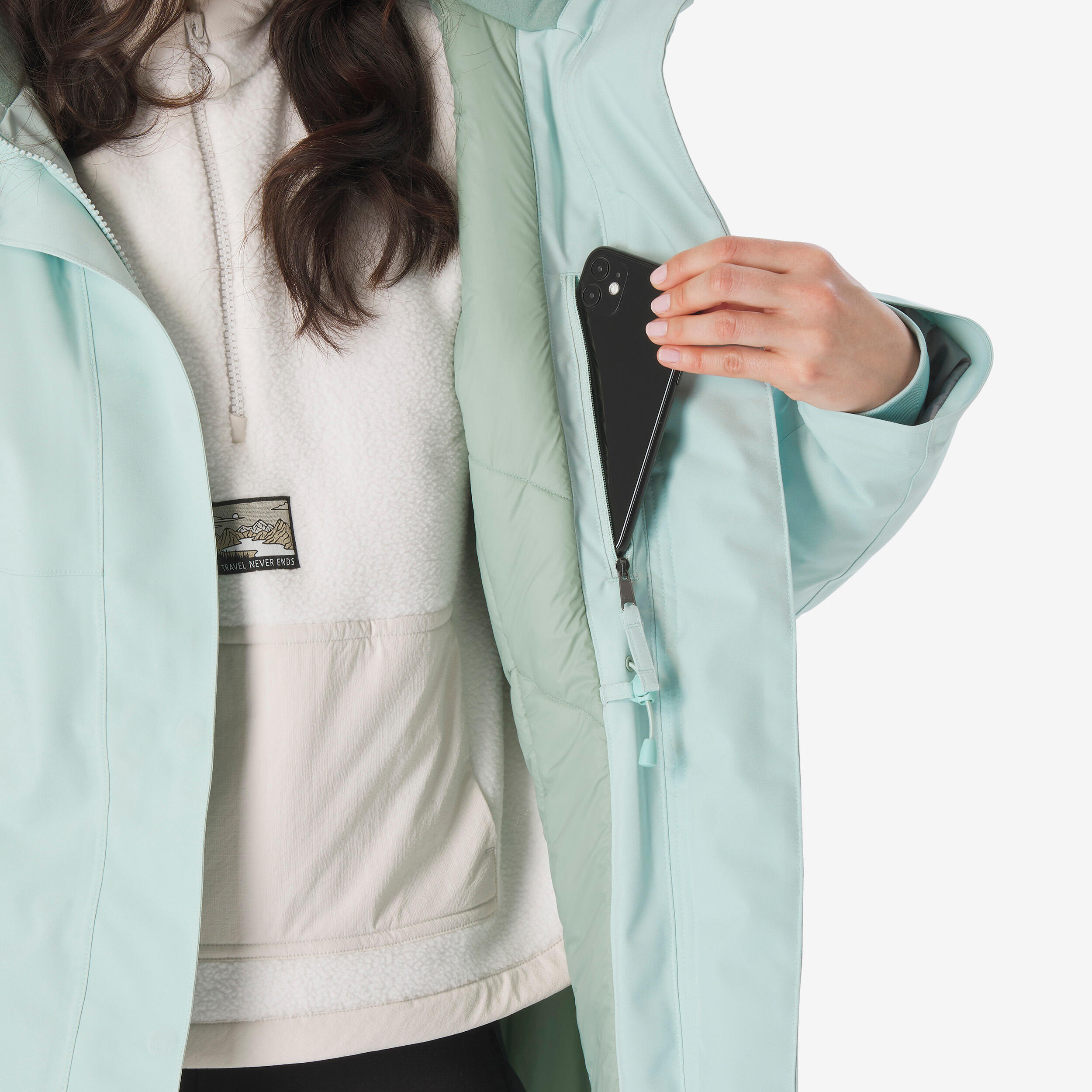 Women’s waterproof hiking parka -10°C, NH500 - Green 6/15