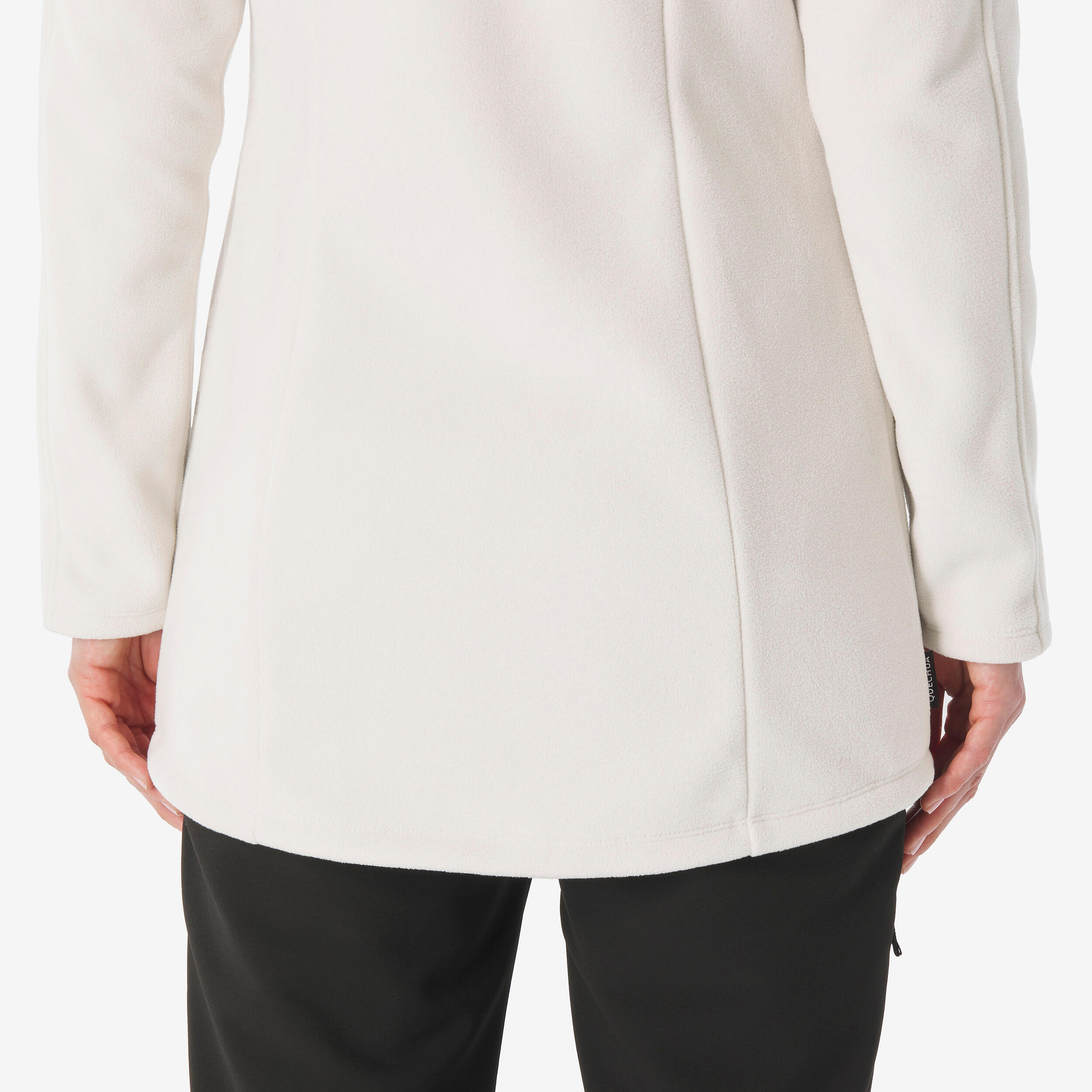 Women’s long mountain hiking fleece jacket, MH500 Full Zip - White