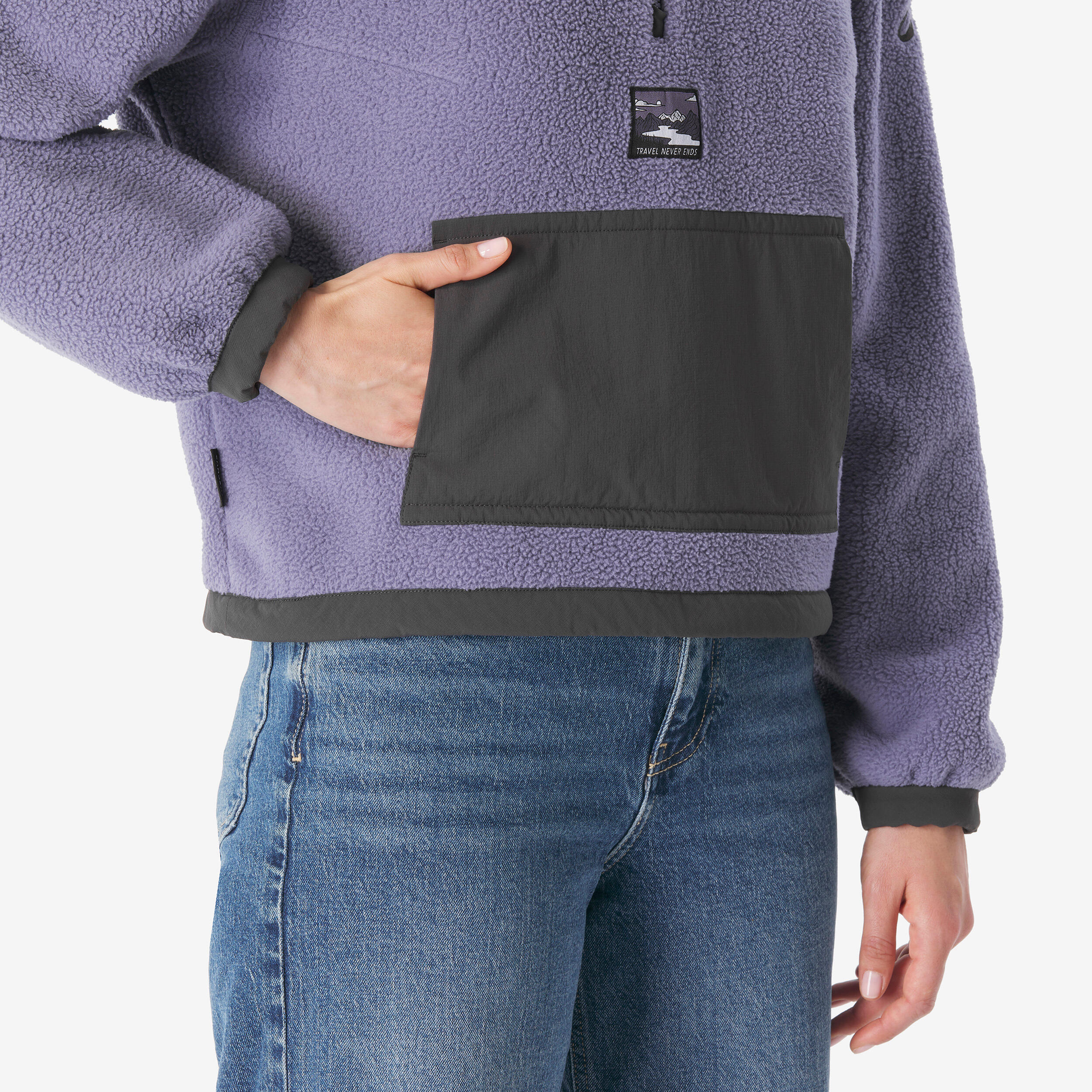 Chandail de randonnée en polaire moutonné à demi-zip femme, MH 100 6/14