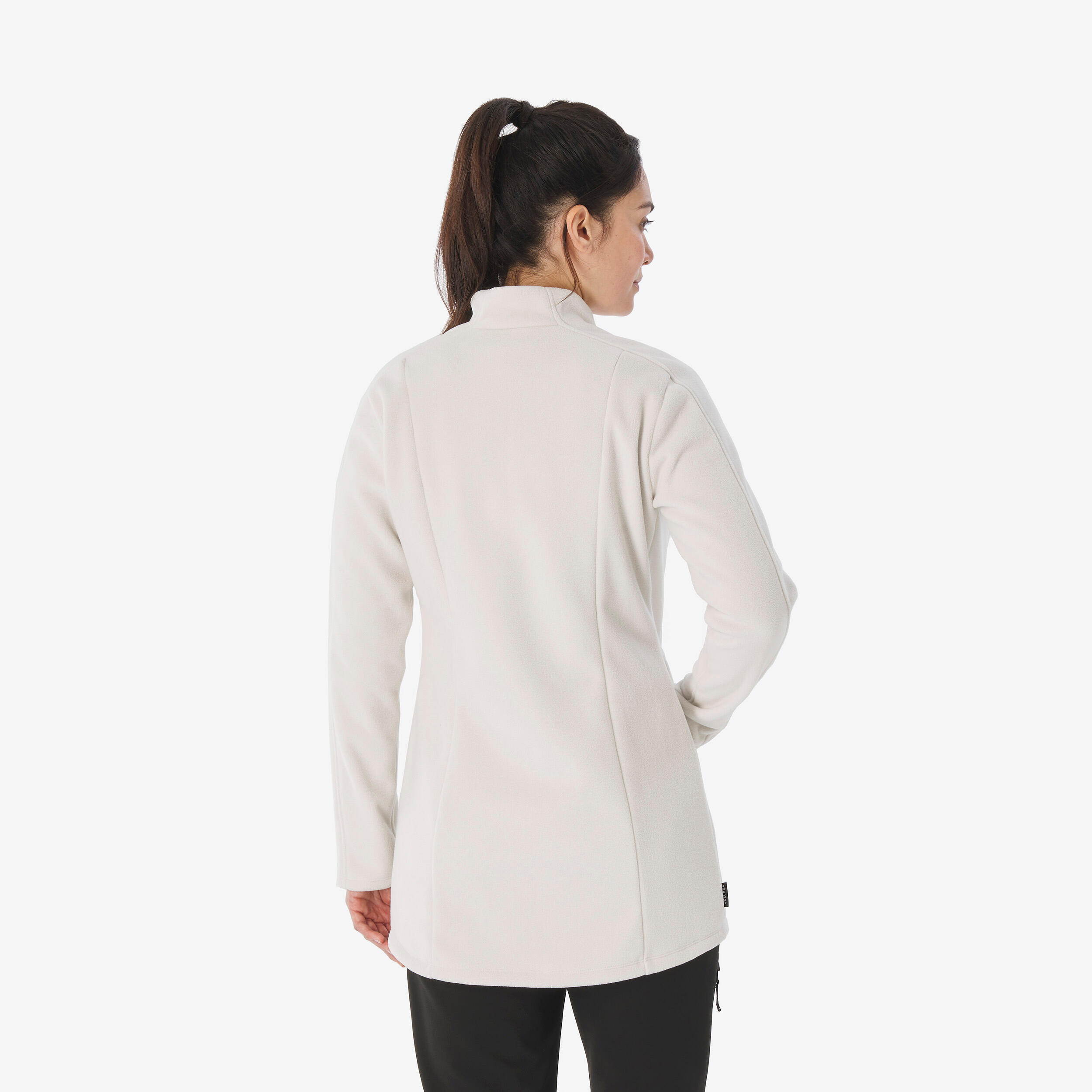 Women’s long mountain hiking fleece jacket, MH500 Full Zip - White