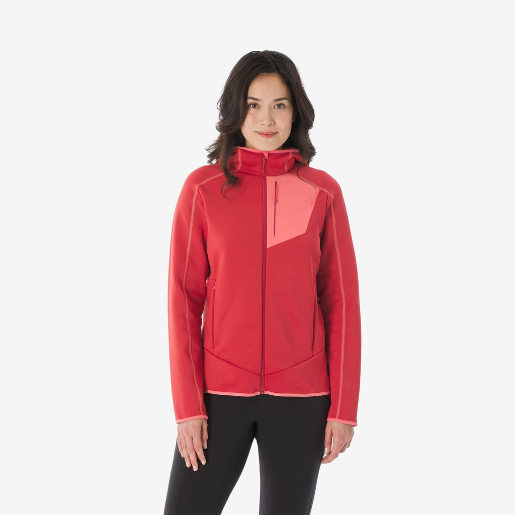 Women’s mountain hiking fleece jacket, MH500 Full Zip - Red