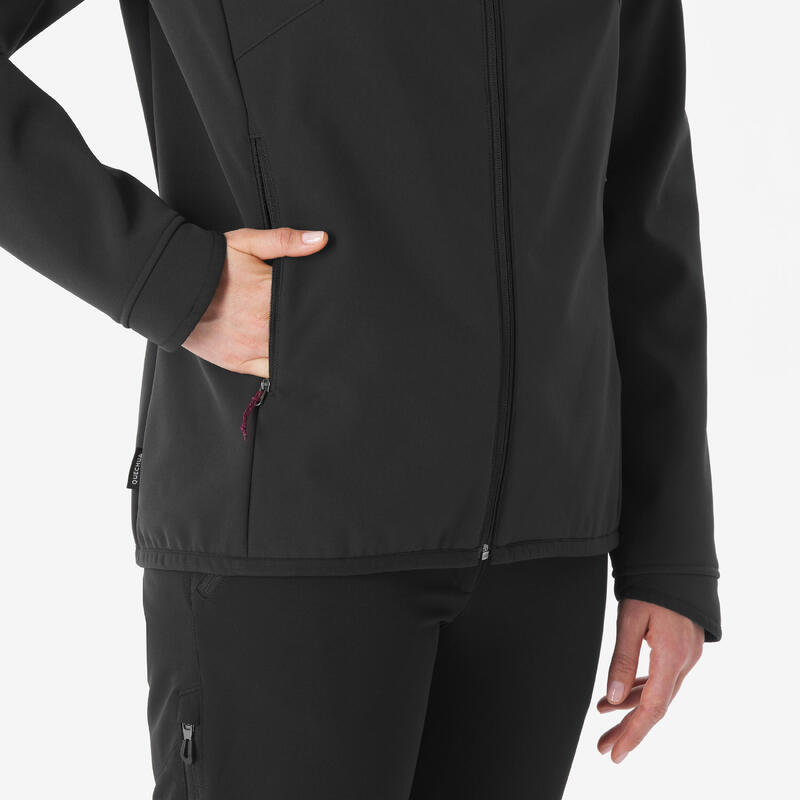 Geacă Softshell cu protecție împotriva vântului Trekking MT100 Negru Damă