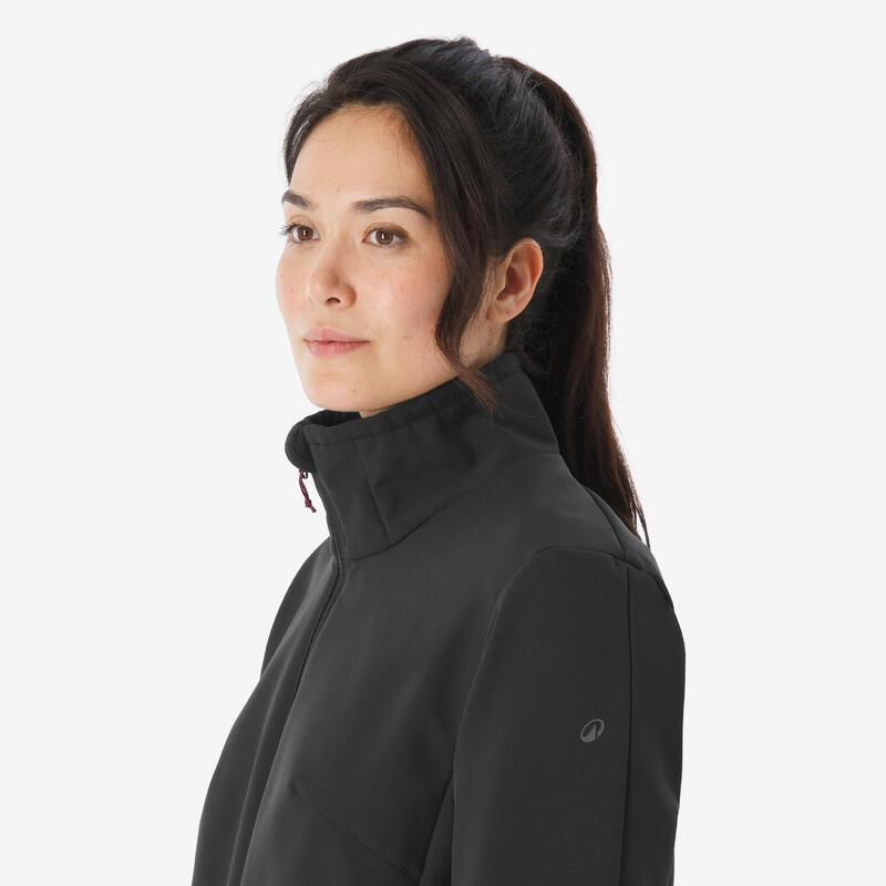 Geacă Softshell cu protecție împotriva vântului Trekking MT100 Negru Damă
