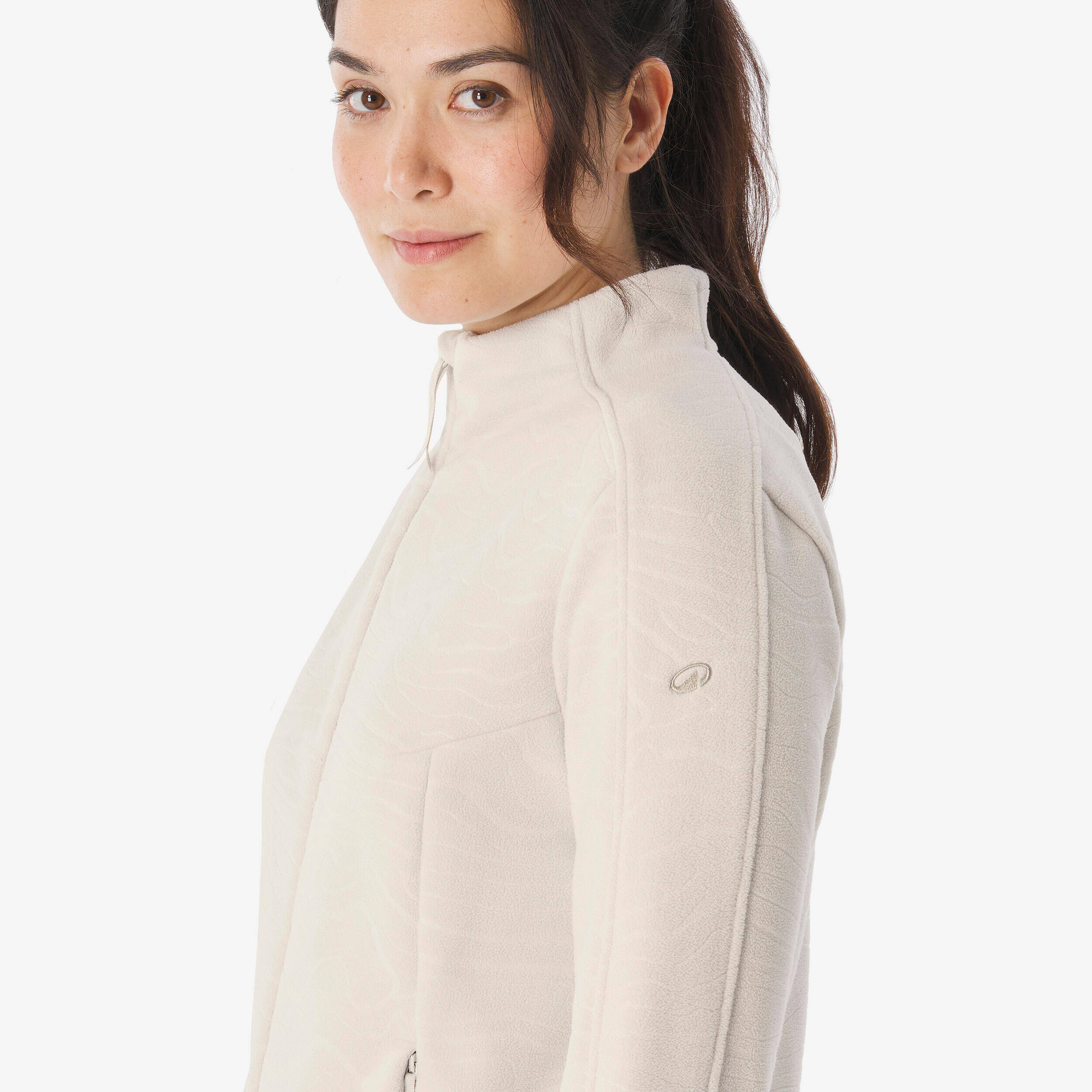 Women’s mountain hiking fleece jacket, MH500 Full Zip - Beige -  2