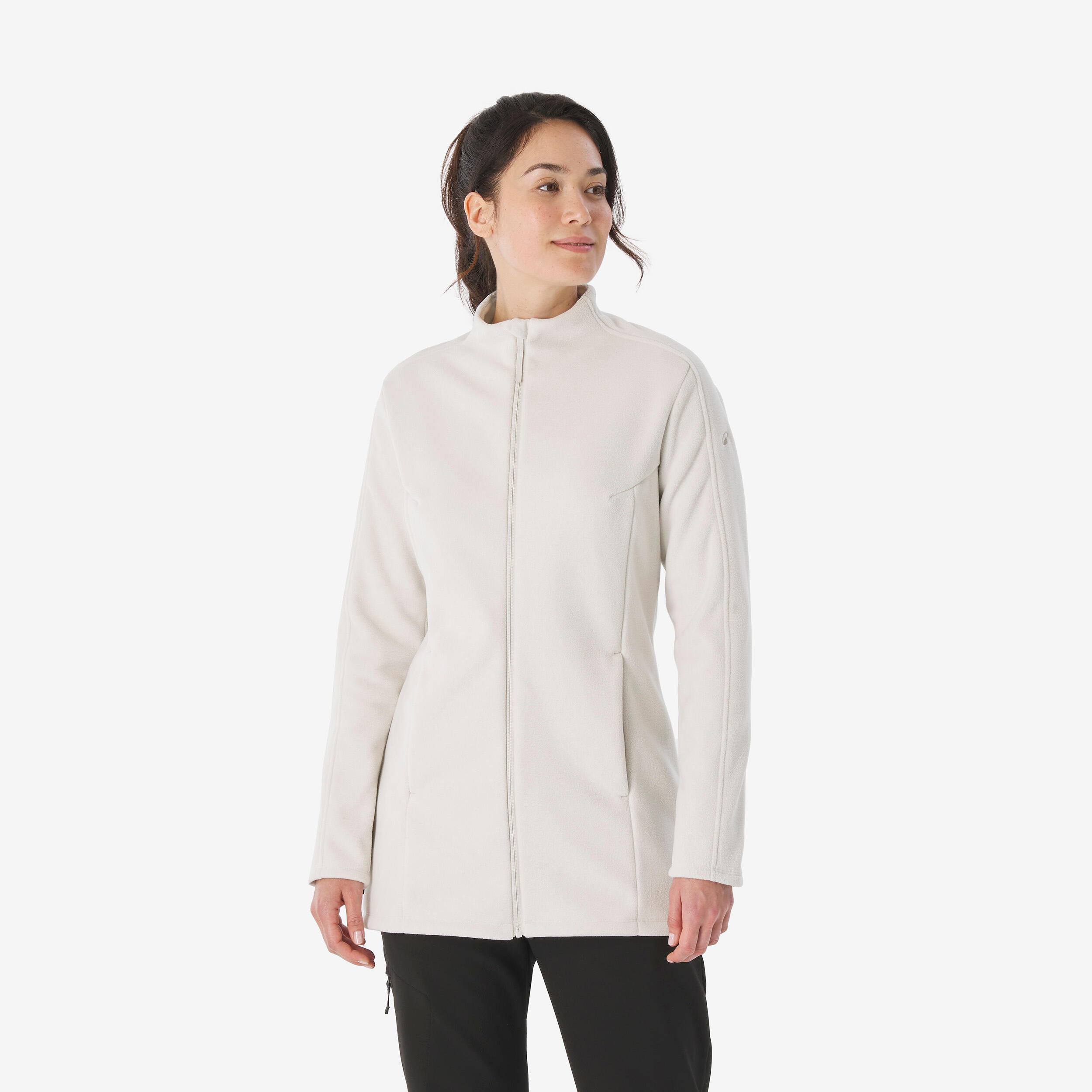 QUECHUA Women’s long mountain hiking fleece jacket, MH500 Full Zip - White