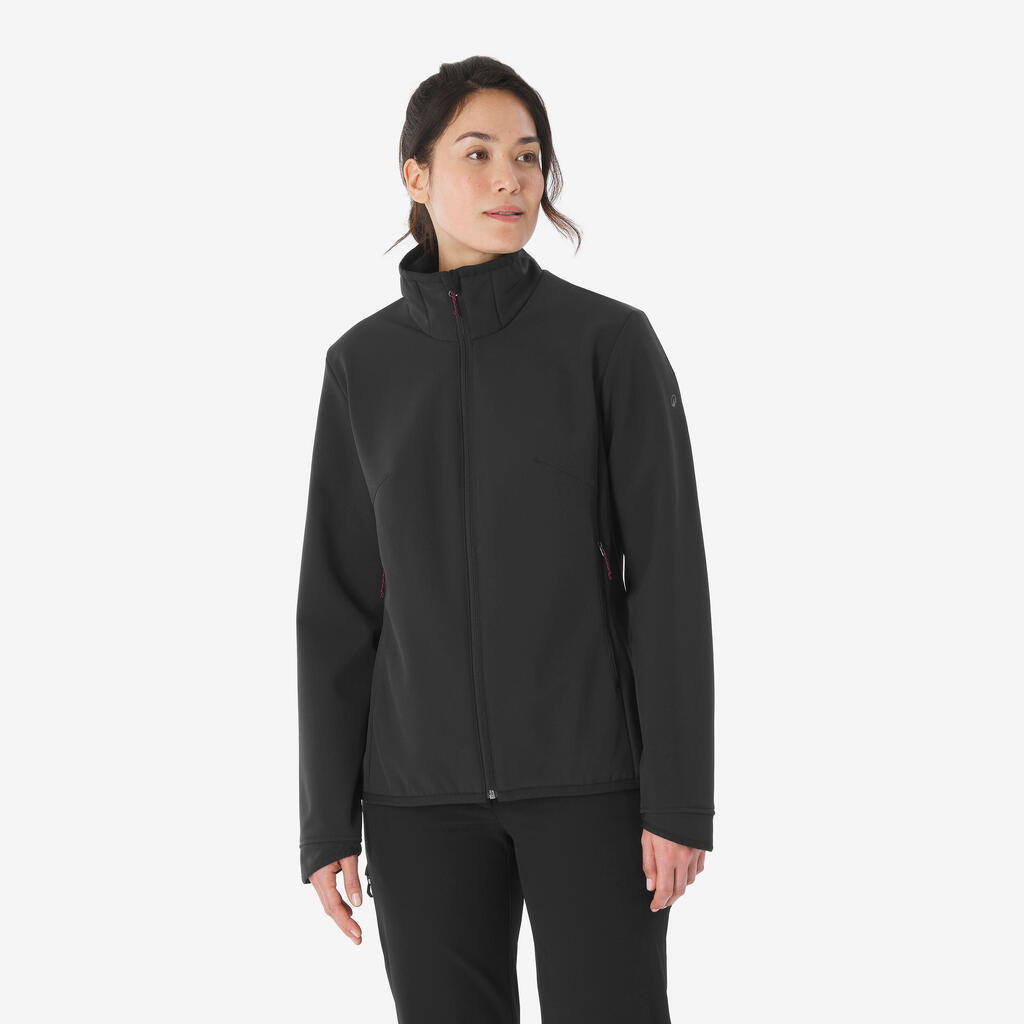 Črna ženska pohodniška softshell jakna MT100