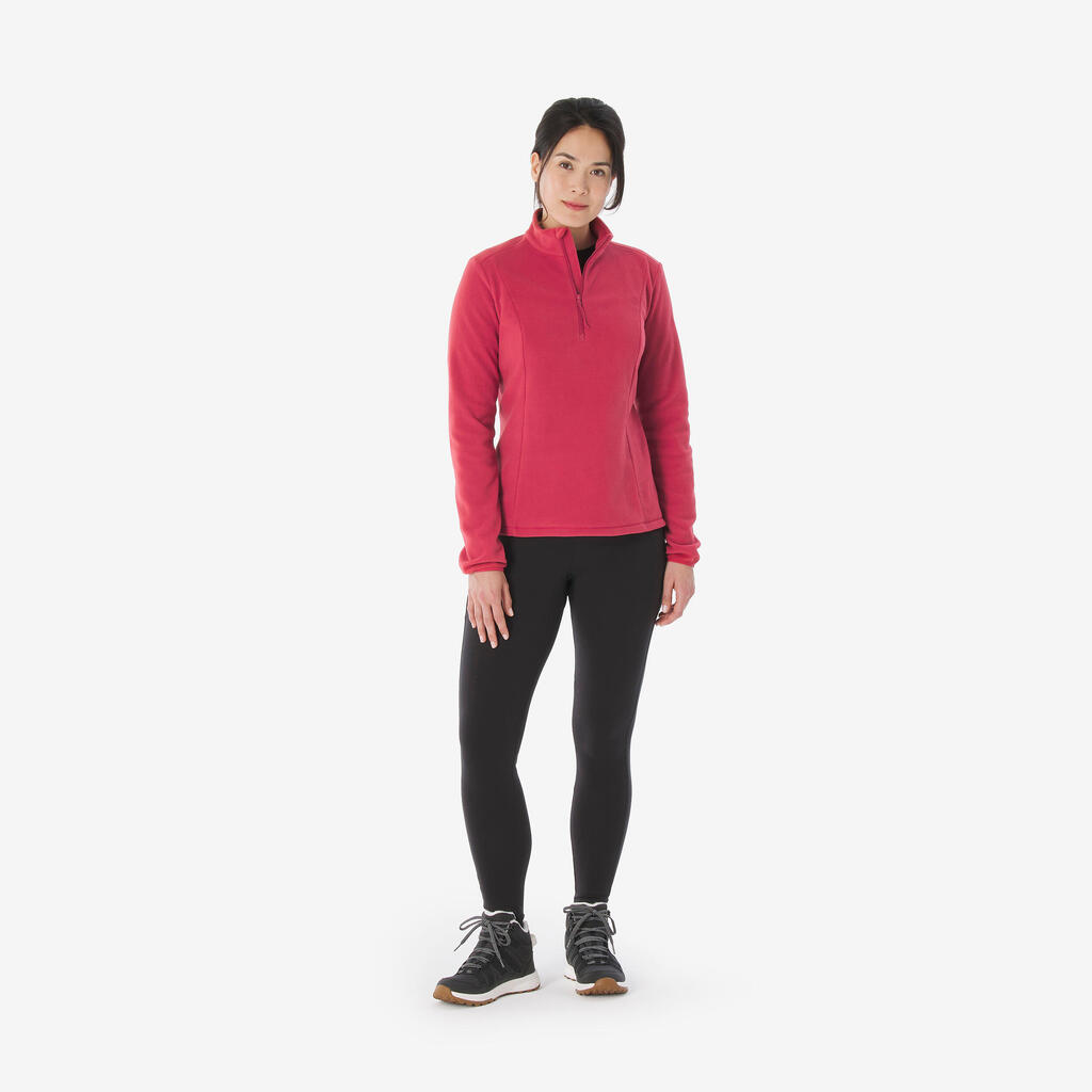Women’s mountain hiking fleece jacket, MH100 Half Zip - Pink