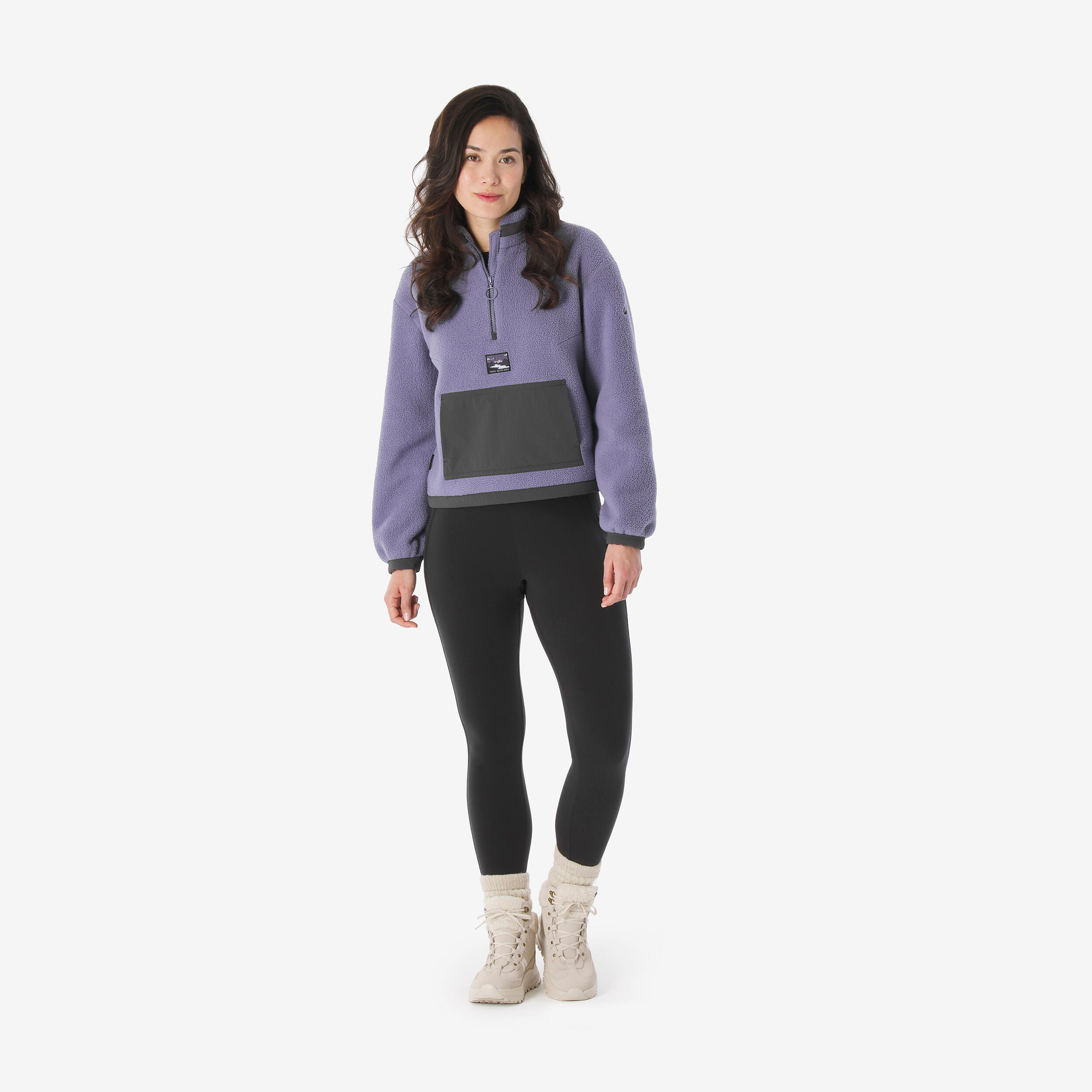 Women's Half-Zip Sherpa Fleece Hiking Sweater, MH 100 - QUECHUA