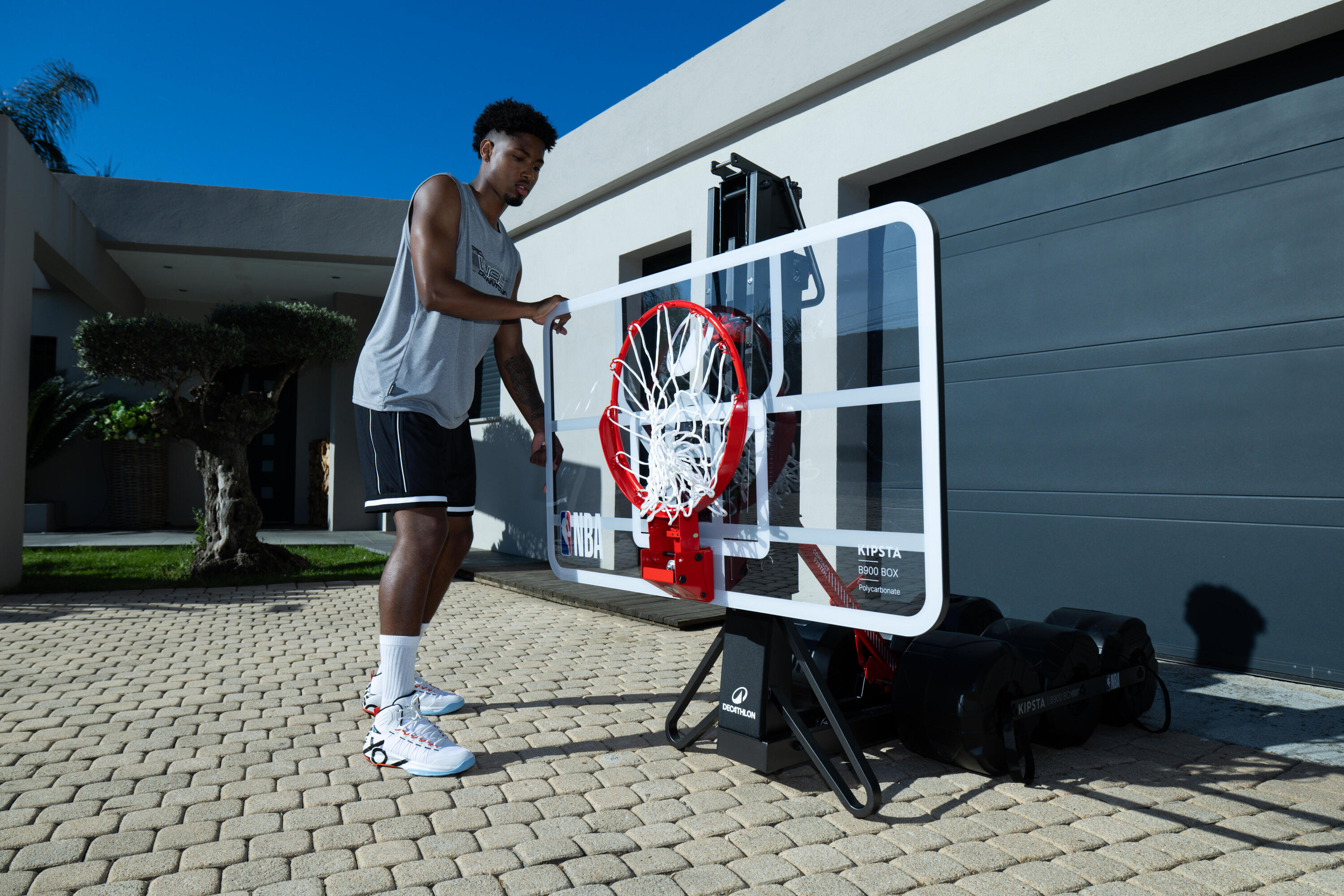 Tabela Basquetebol Dobrável Rodas e Altura Ajustável de 2,10-3,05 m B900 BOX NBA 15/23