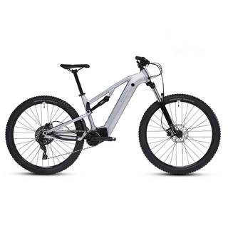 Električno gorsko kolo Rockrider MTB E Explore 500 S v črno-modri barvi.