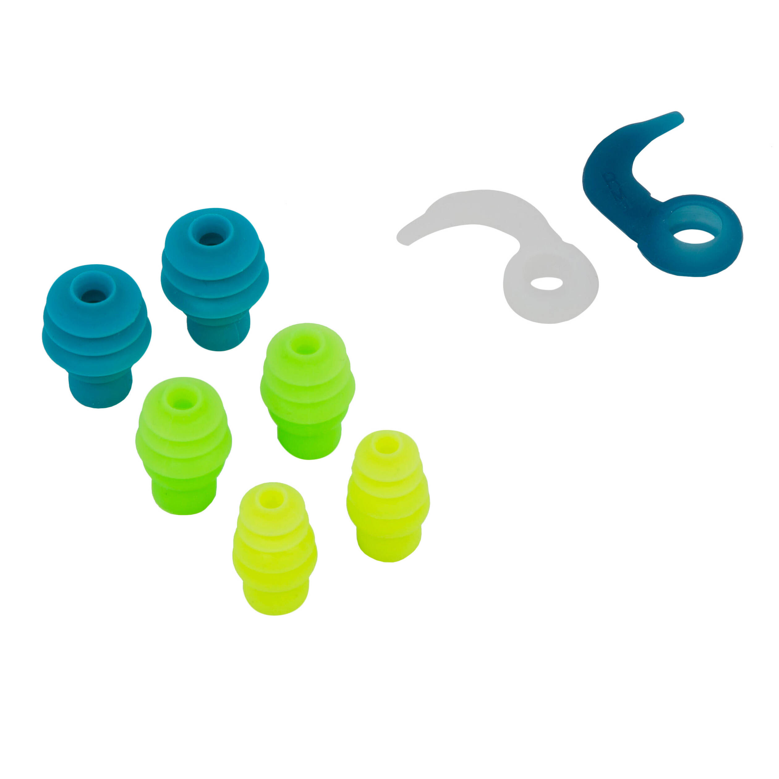 Swimming silicone ear plugs pine tree shape - blue green and yellow