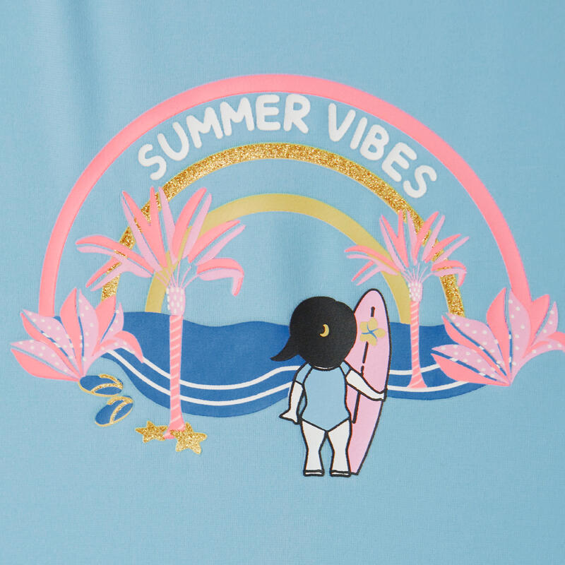 Maillot 1 pièce surf Fille - Hanalei summer vibes bleu ciel