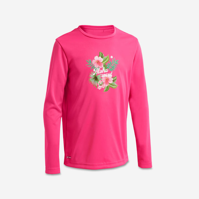 Uv-werend zwemshirt met lange mouwen voor surfen kinderen 100 roze