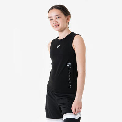 Mouwloos basketbal-ondershirt voor kinderen zwart