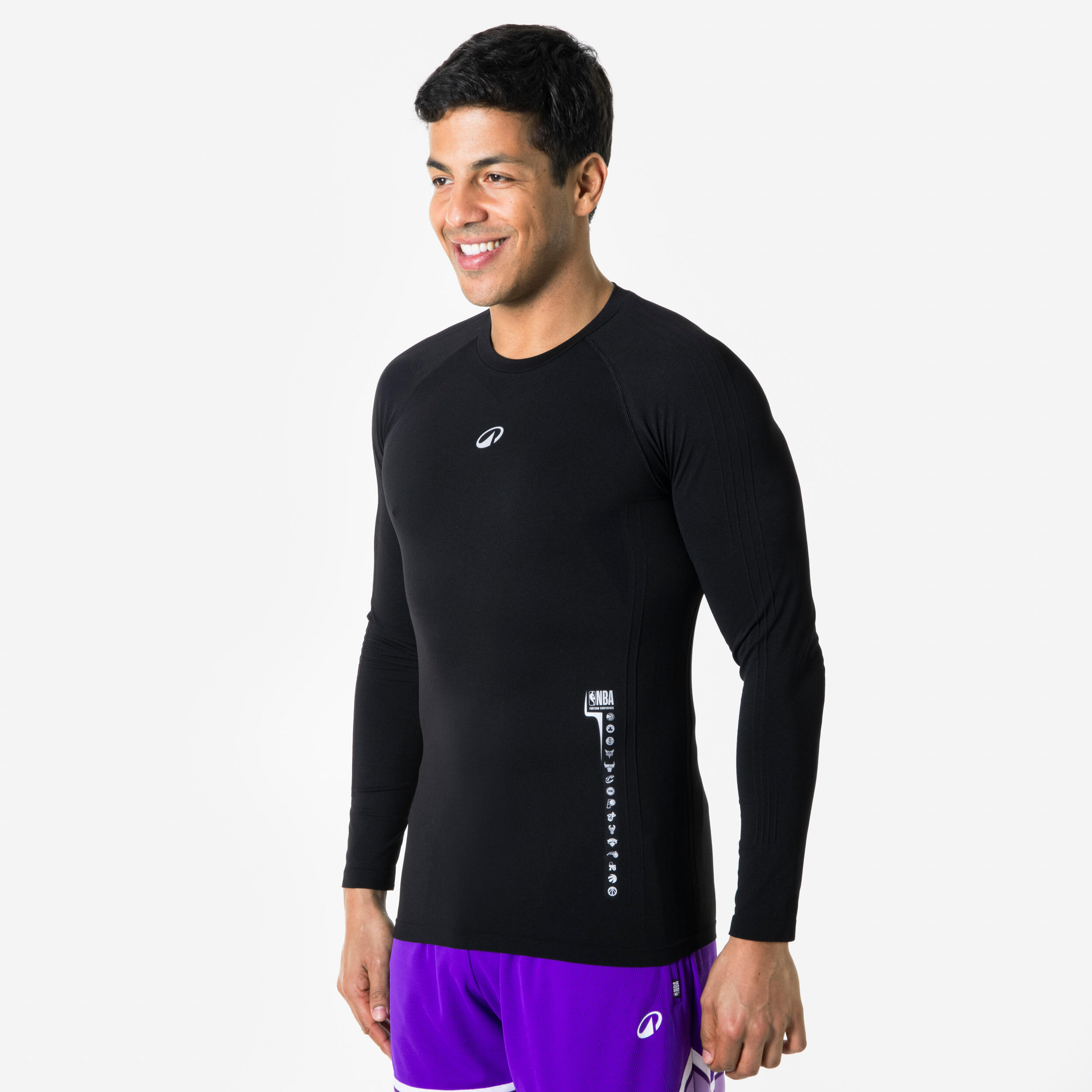 TARMAK Men's/Women's Long-Sleeved Basketball Base Layer Shirt NBA - Black
