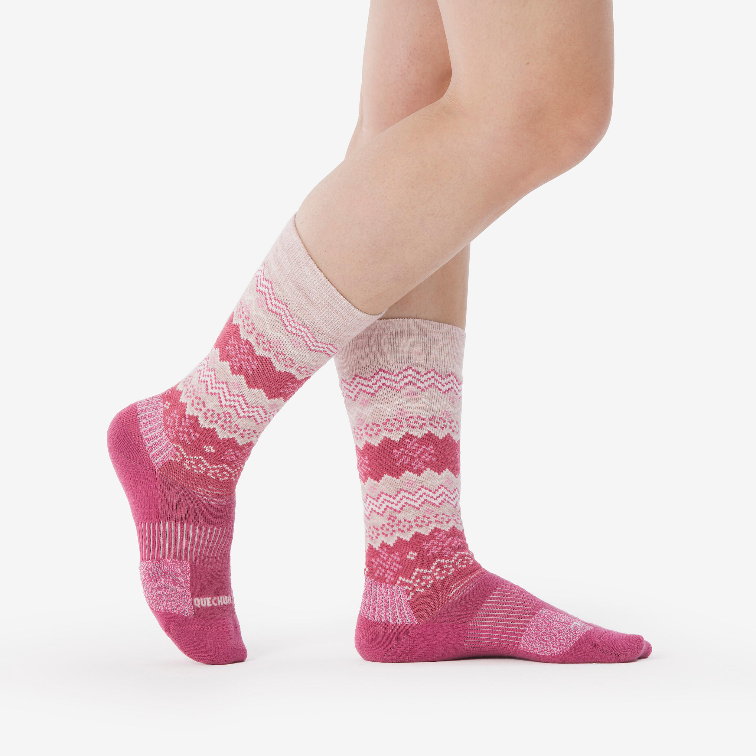 Chaussettes de randonnée mi-mollet chaudes en laine mérinos x2 paires, HIKE 500 - QUECHUA