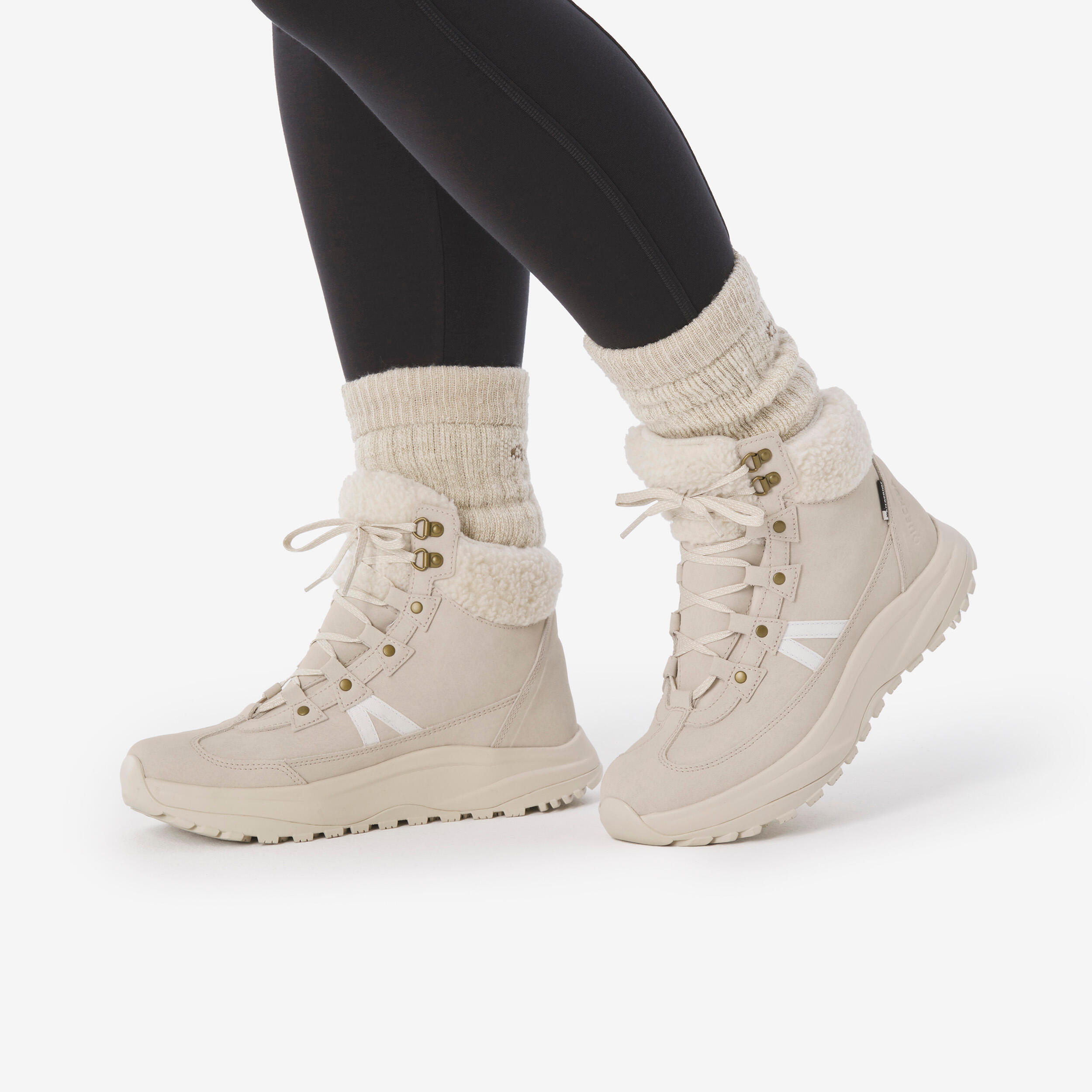 Bottes d’hiver imperméables en cuir femme, NH 500 Mid 8/13