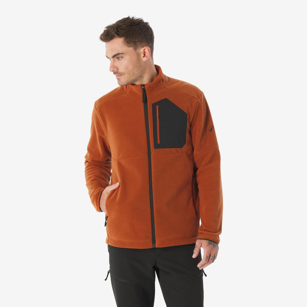 Men’s mountain hiking fleece jacket, MH500 Full Zip Pocket - Red