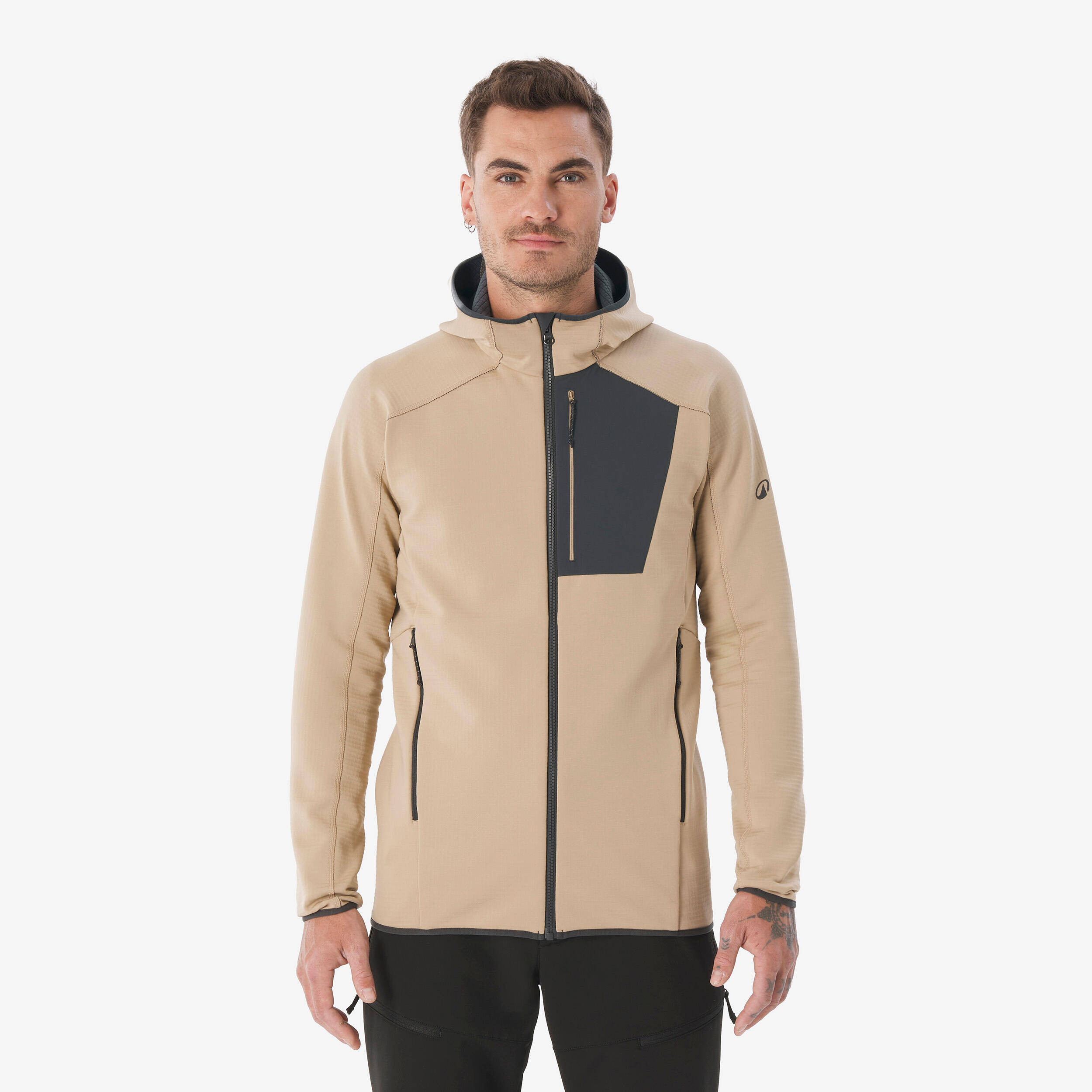Men’s mountain hiking fleece jacket, MH500 Full Zip - Beige