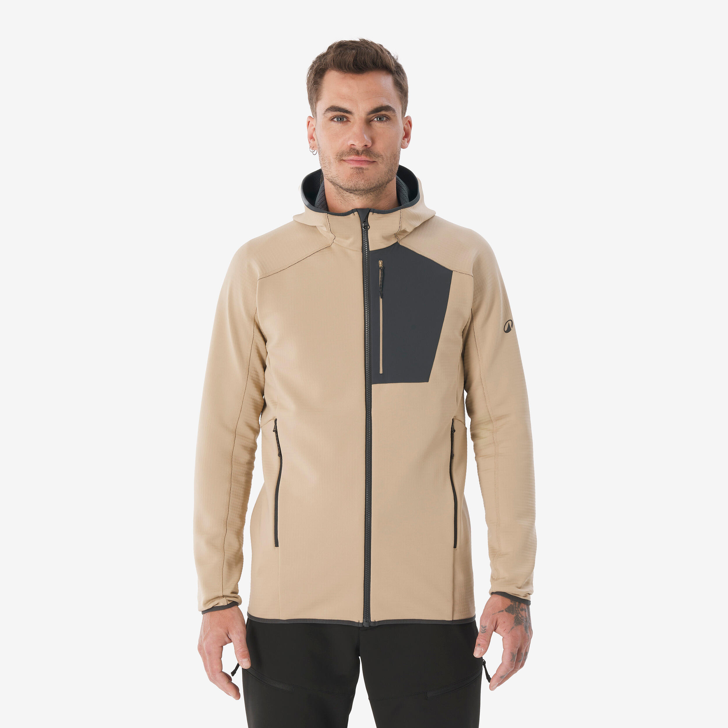 QUECHUA Pánska fleecová mikina MH500 s vreckom béžová 2XL