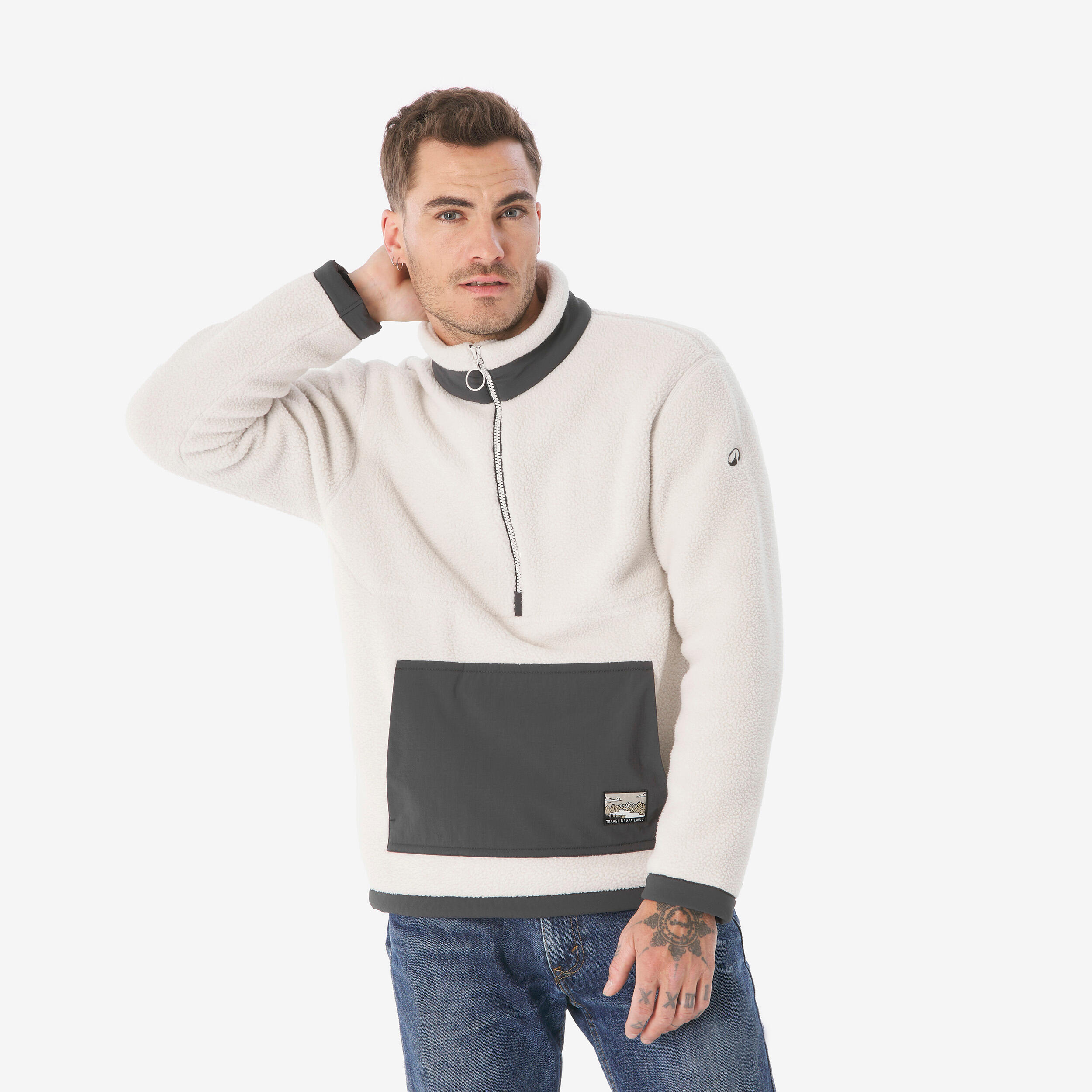 Forro polar senderismo montaña sherpa hombre - MH100 1/2 cremallera beige  13/33