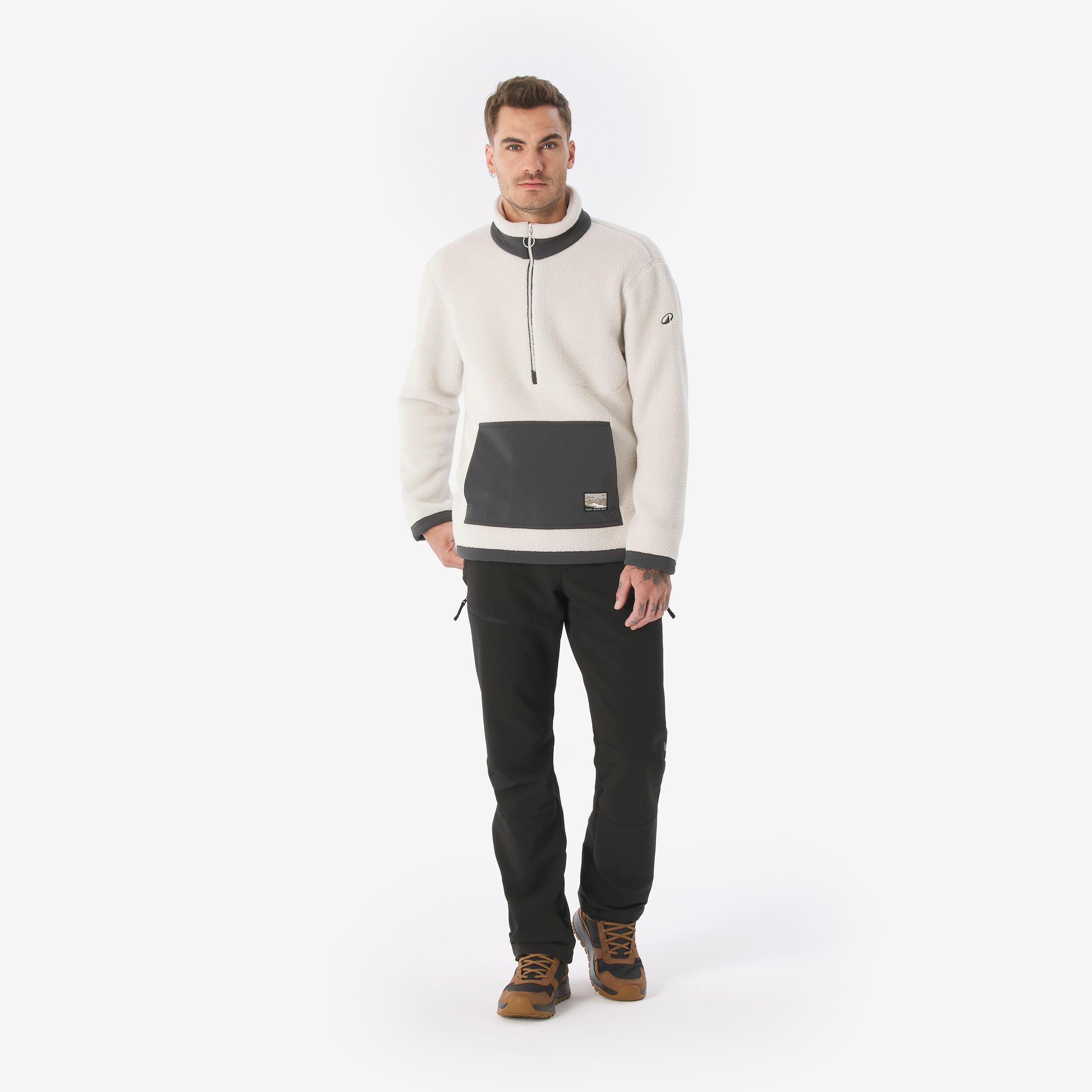 Forro polar senderismo montaña sherpa hombre - MH100 1/2 cremallera beige  22/33