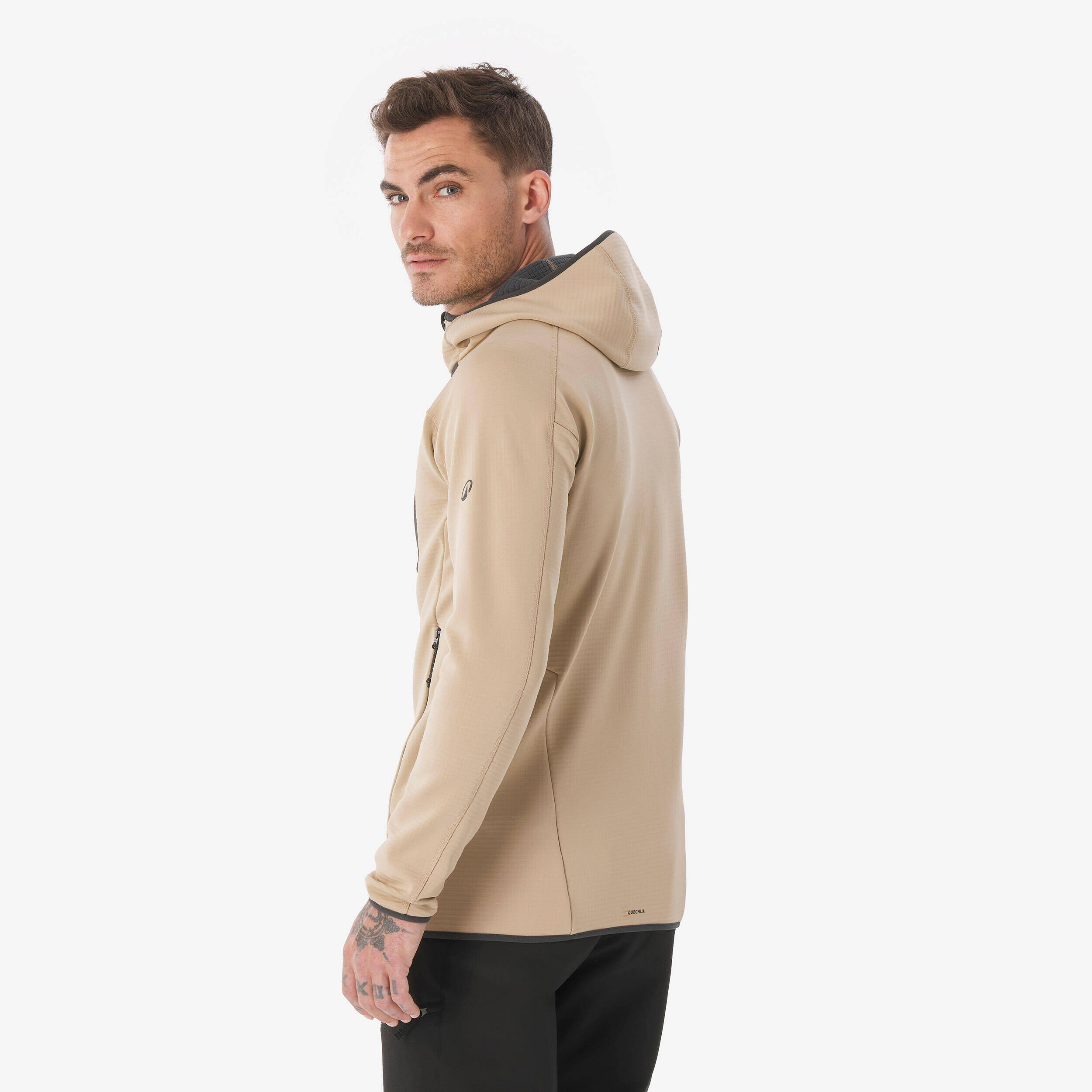 Men’s mountain hiking fleece jacket, MH500 Full Zip - Beige -  5