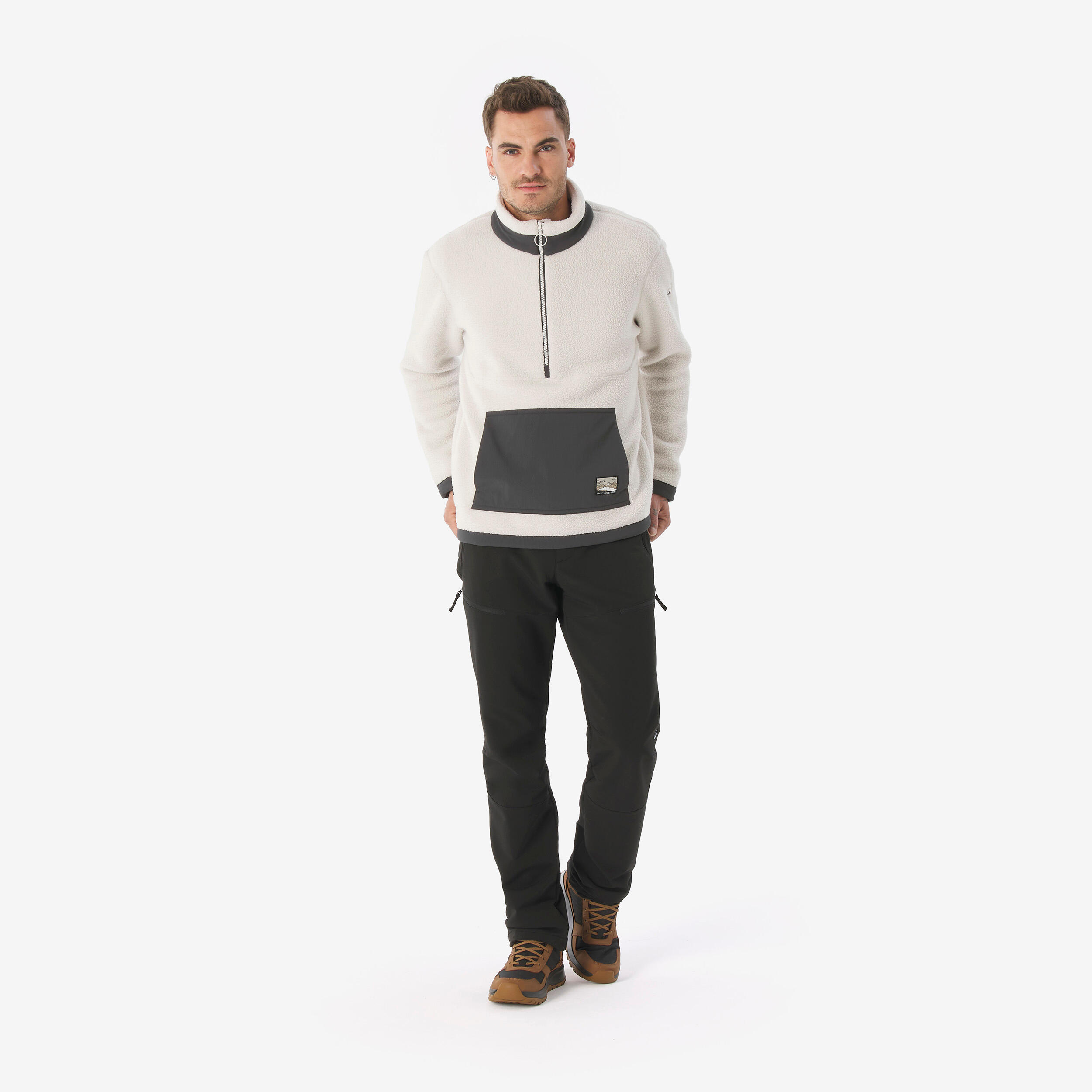 Forro polar senderismo montaña sherpa hombre - MH100 1/2 cremallera beige  20/33