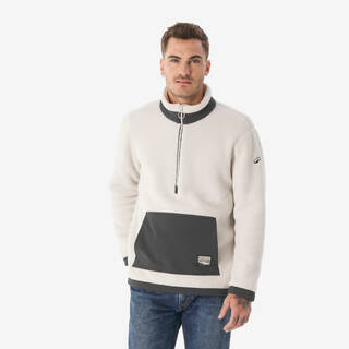 Men’s Sherpa-style mountain hiking fleece jacket, MH100 Half Zip - Beige