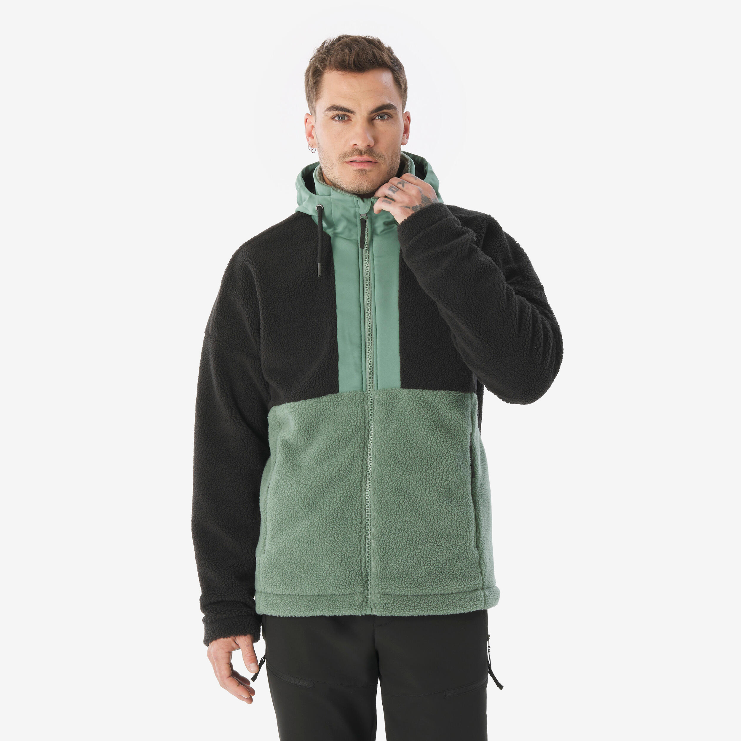 QUECHUA Pánska fleecová turistická mikina SH900 sherpa zelená L