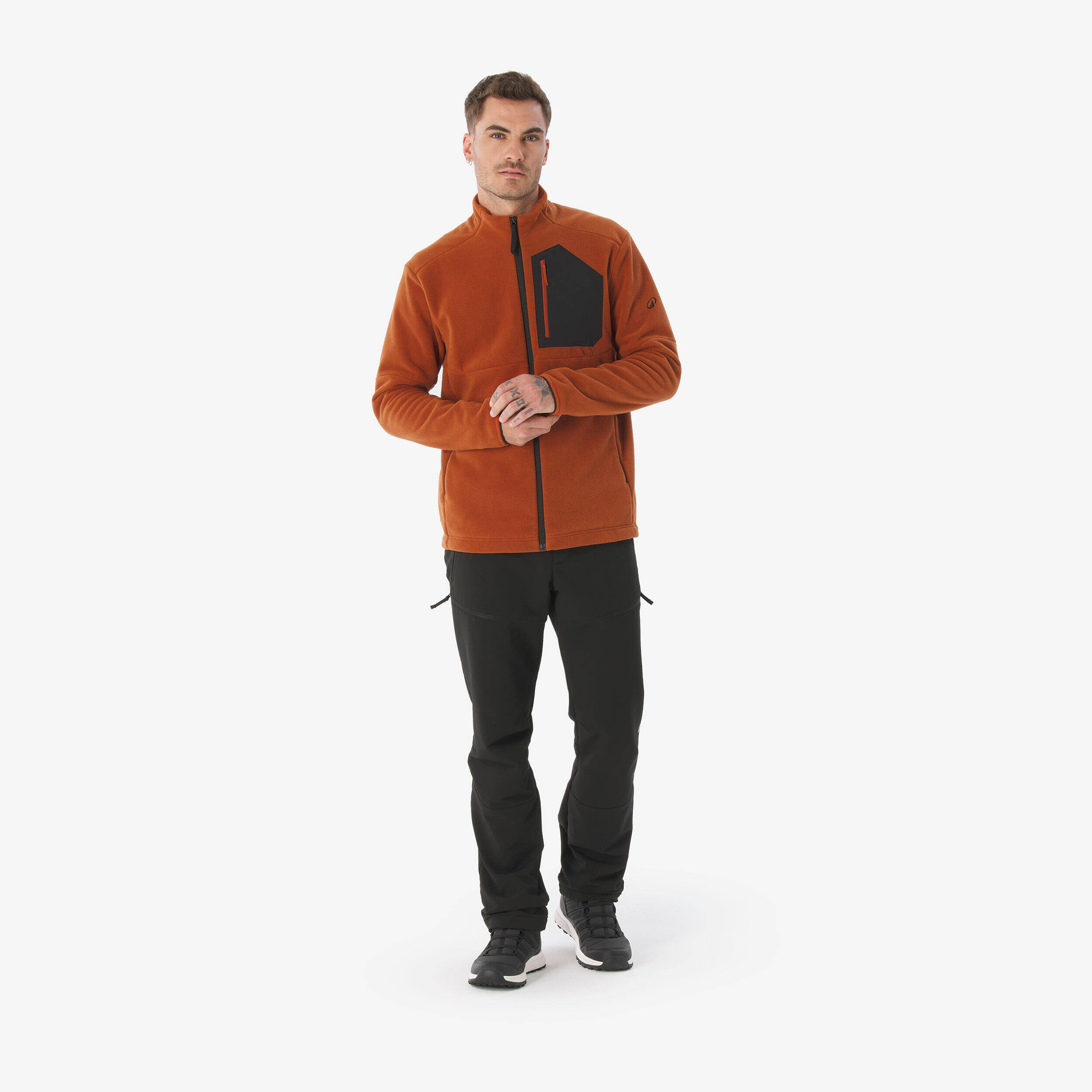 Men’s mountain hiking fleece jacket, MH500 Full Zip Pocket - Red