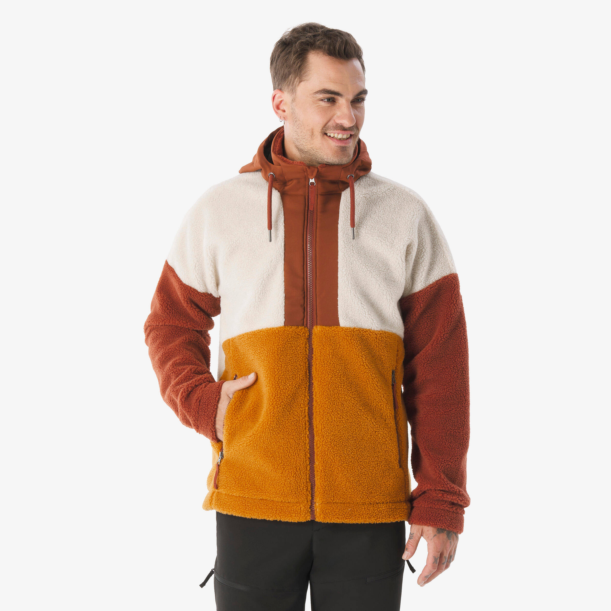 Men's Hiking Warm Sherpa Fleece Jacket SH900 - Brown -  1