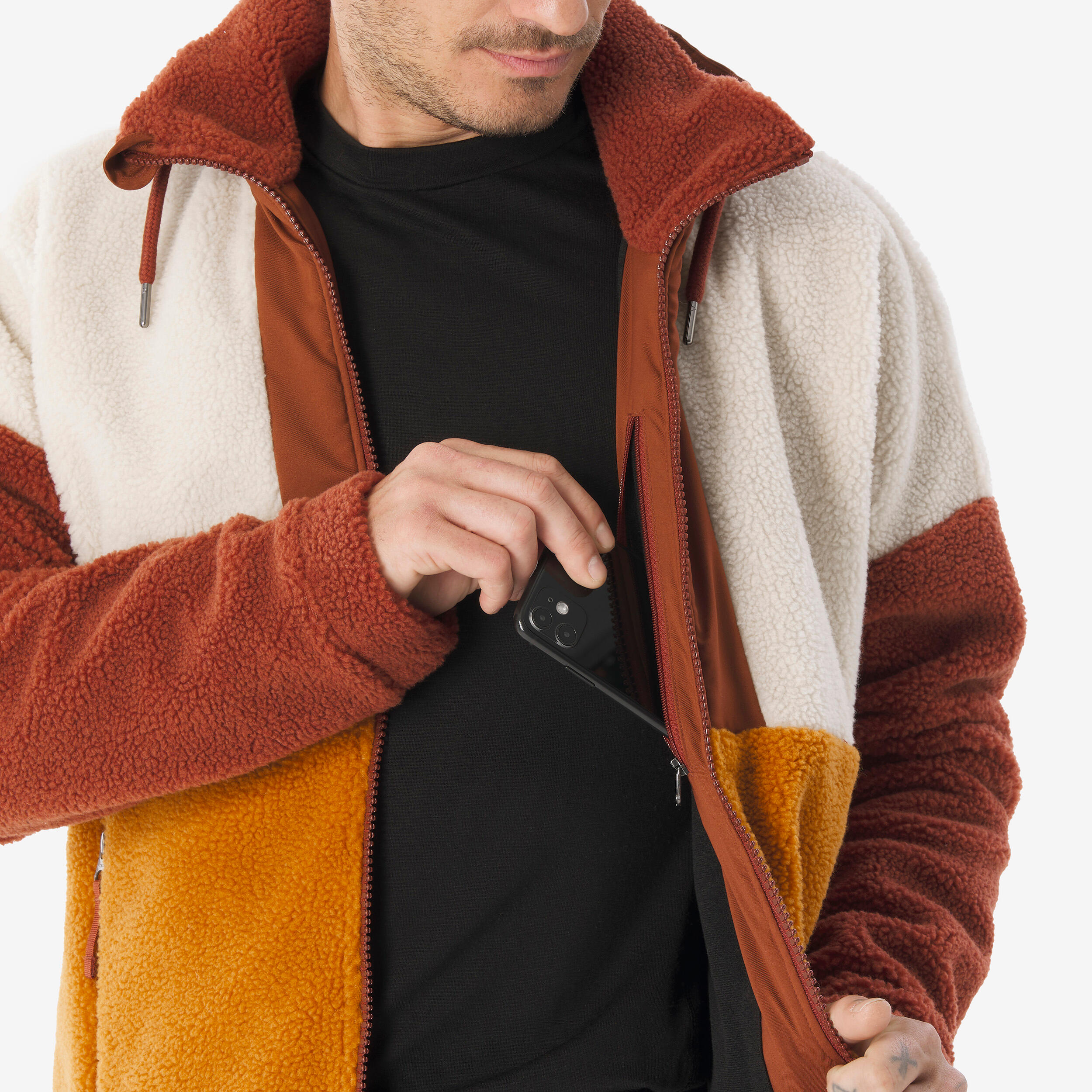 Men's Hiking Warm Sherpa Fleece Jacket SH900 - Brown