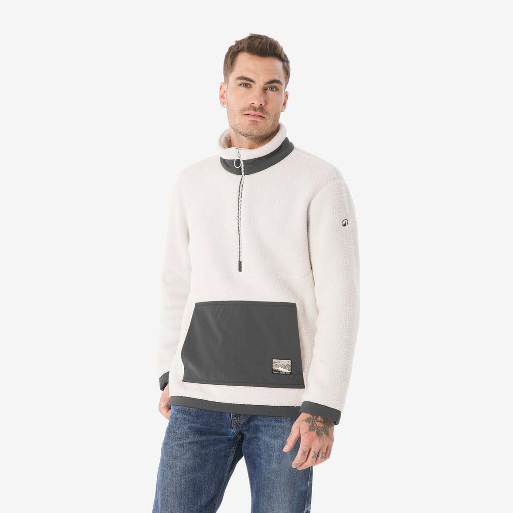 Ανδρική sherpa fleece ζακέτα ορεινής πεζοπορίας, MH100 Half Zip - Μπεζ