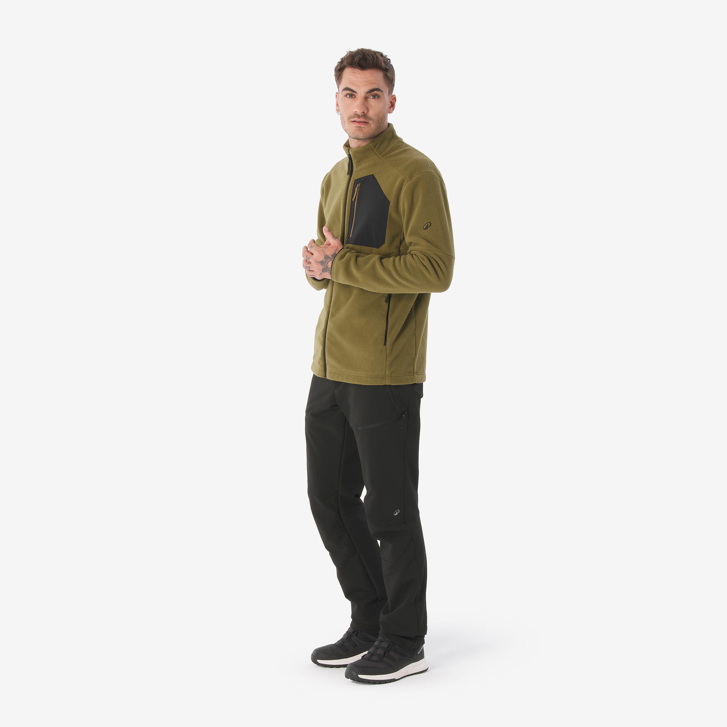 Polaire de randonnée montagne homme, MH500 full zip pocket kaki 2/6