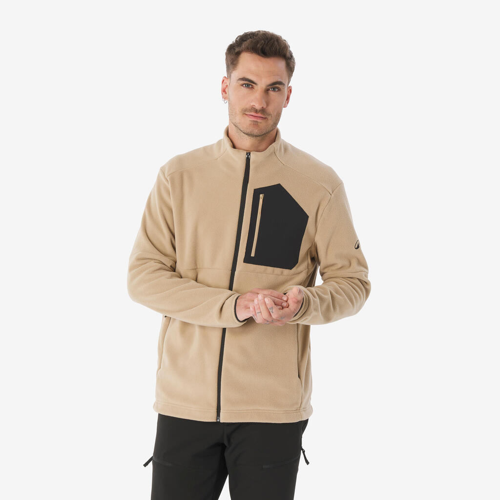 Men’s mountain hiking fleece jacket, MH500 Full Zip Pocket - Beige