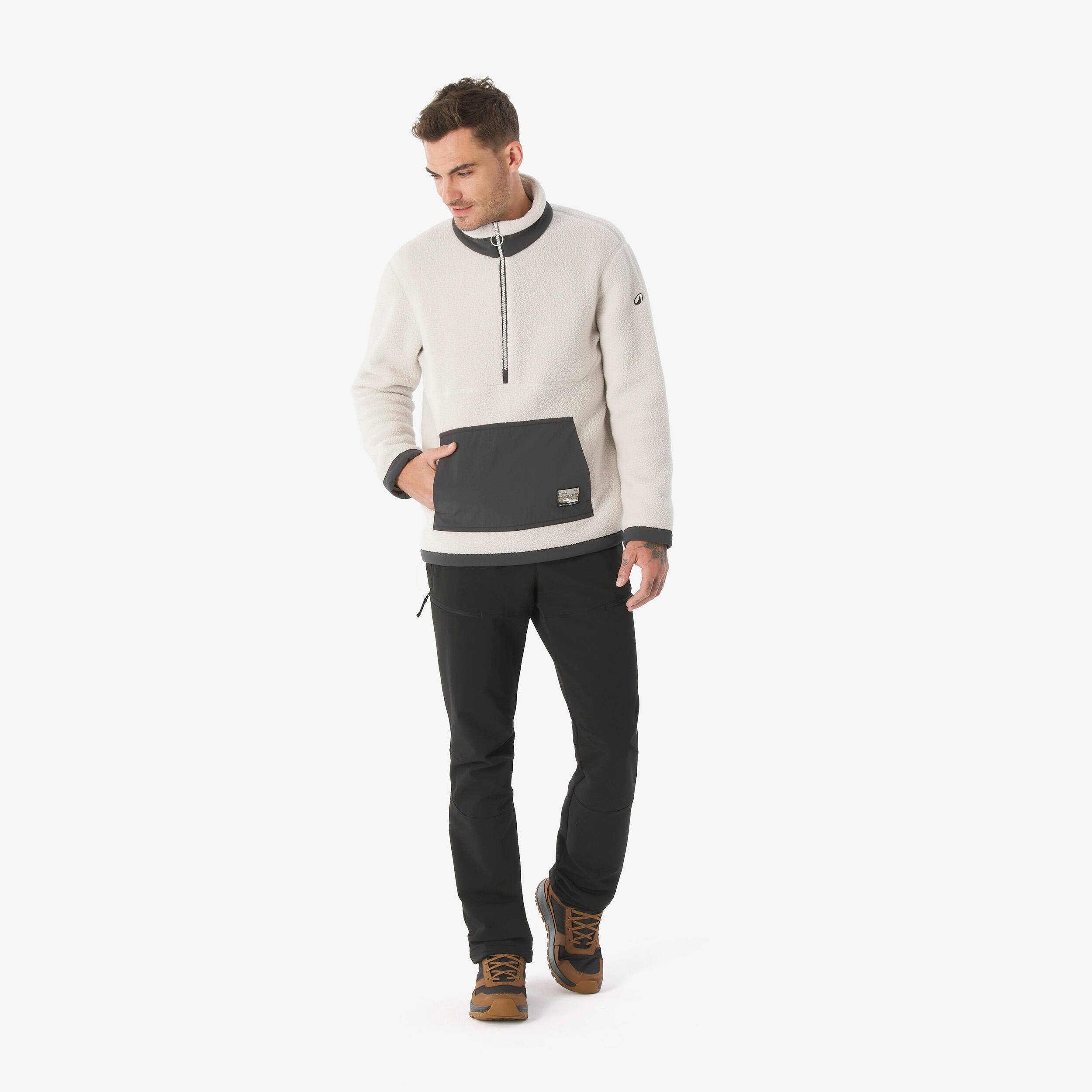Forro polar senderismo montaña sherpa hombre - MH100 1/2 cremallera beige  19/33