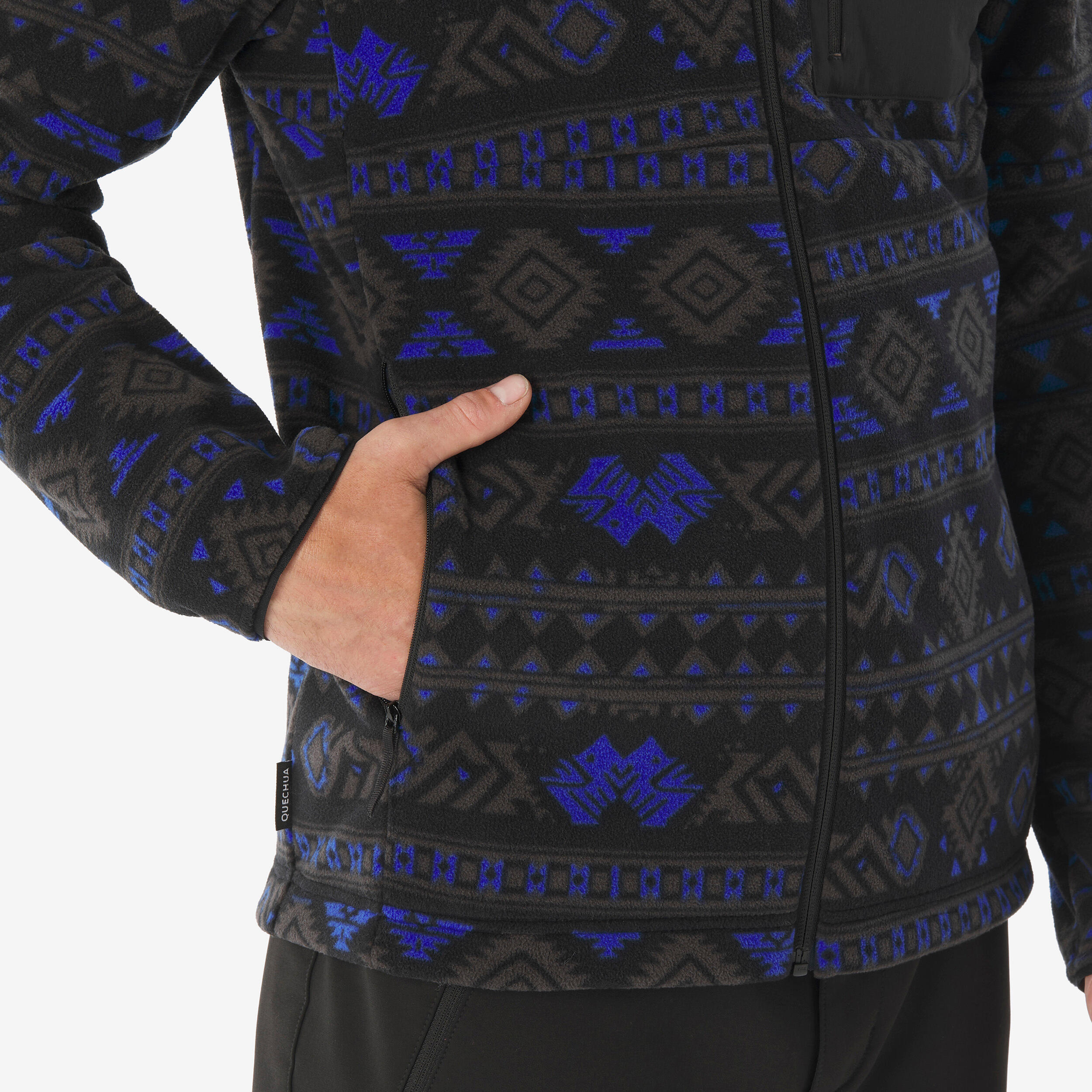 Men’s mountain hiking fleece jacket, MH500 Full Zip Pocket - Blue