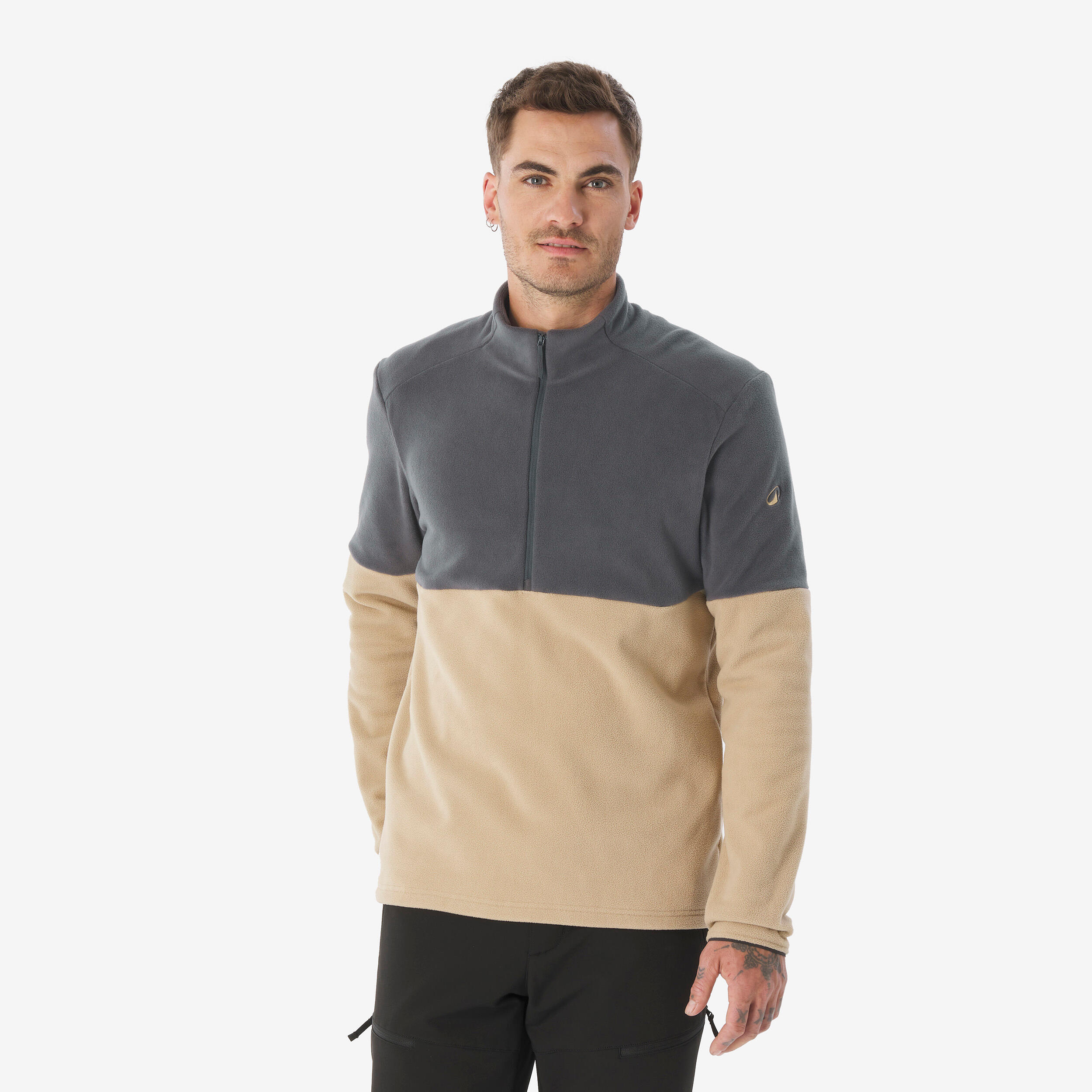 Men’s Mountain Walking Half-zip Fleece MH500 - Beige