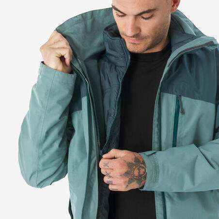 Куртка чоловіча NH500 для туризму водонепроникна 3-в-1 зелена