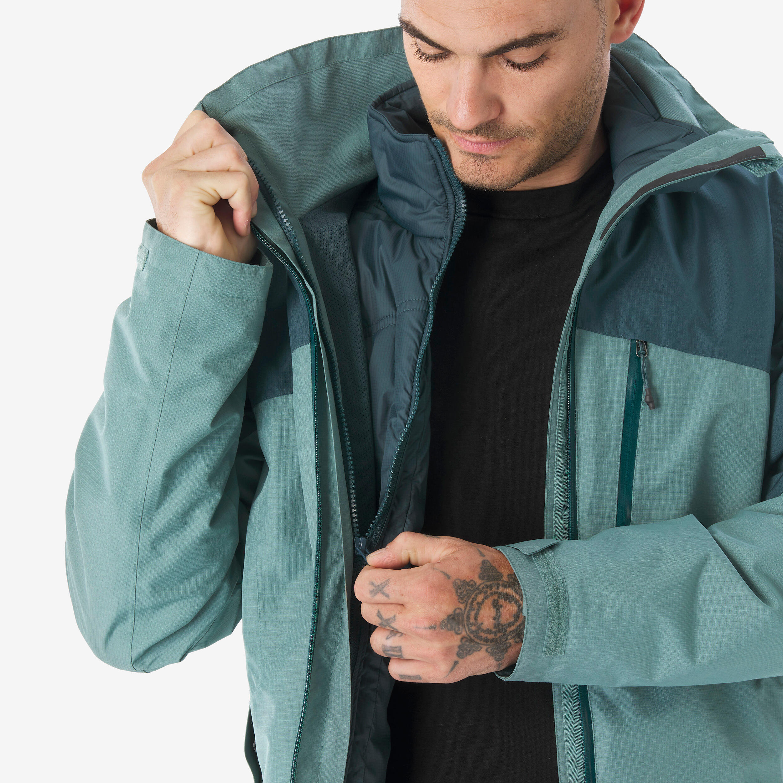 Men’s 3in1 waterproof hiking jacket -10°C, MH500 Mountain - Green 8/17