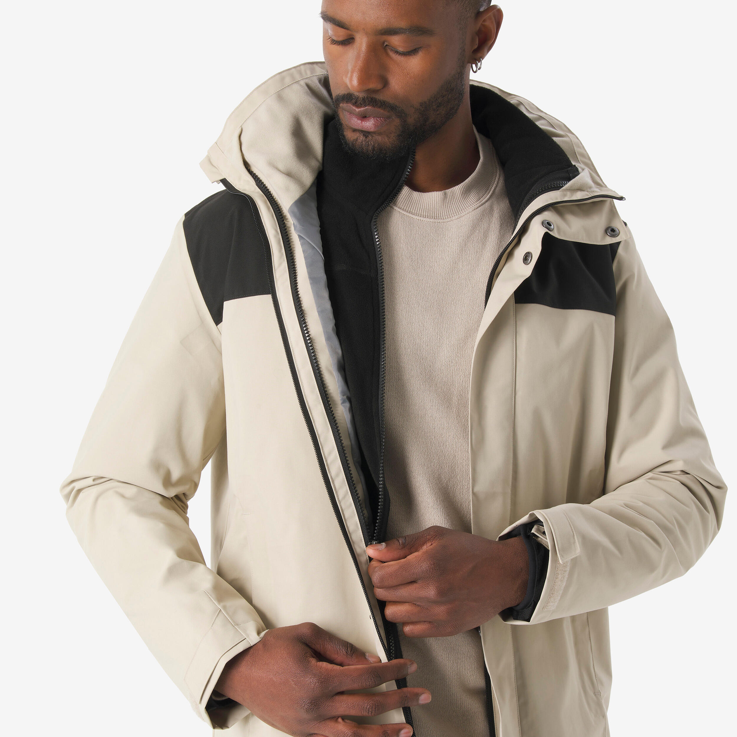 Veste 3en1 de randonnée 0°C imperméable homme, NH100 beige 4/13